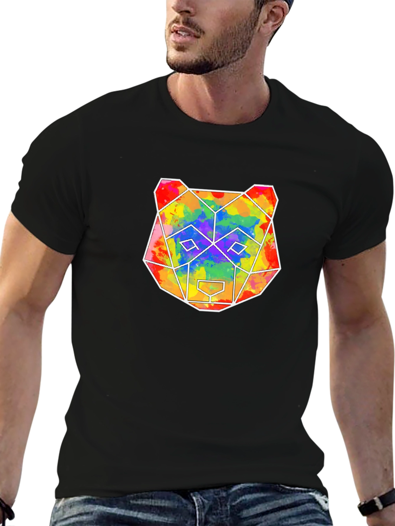 Geometric Bear Graphic Tee - Mens Black T-Shirt