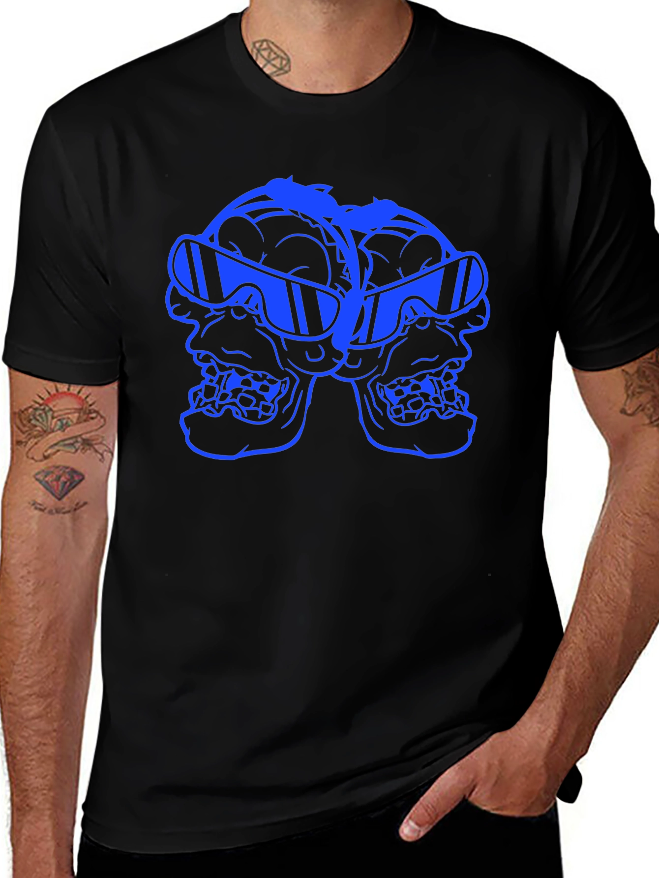 Skull Duo Sunglasses Graphic Tee - Black
