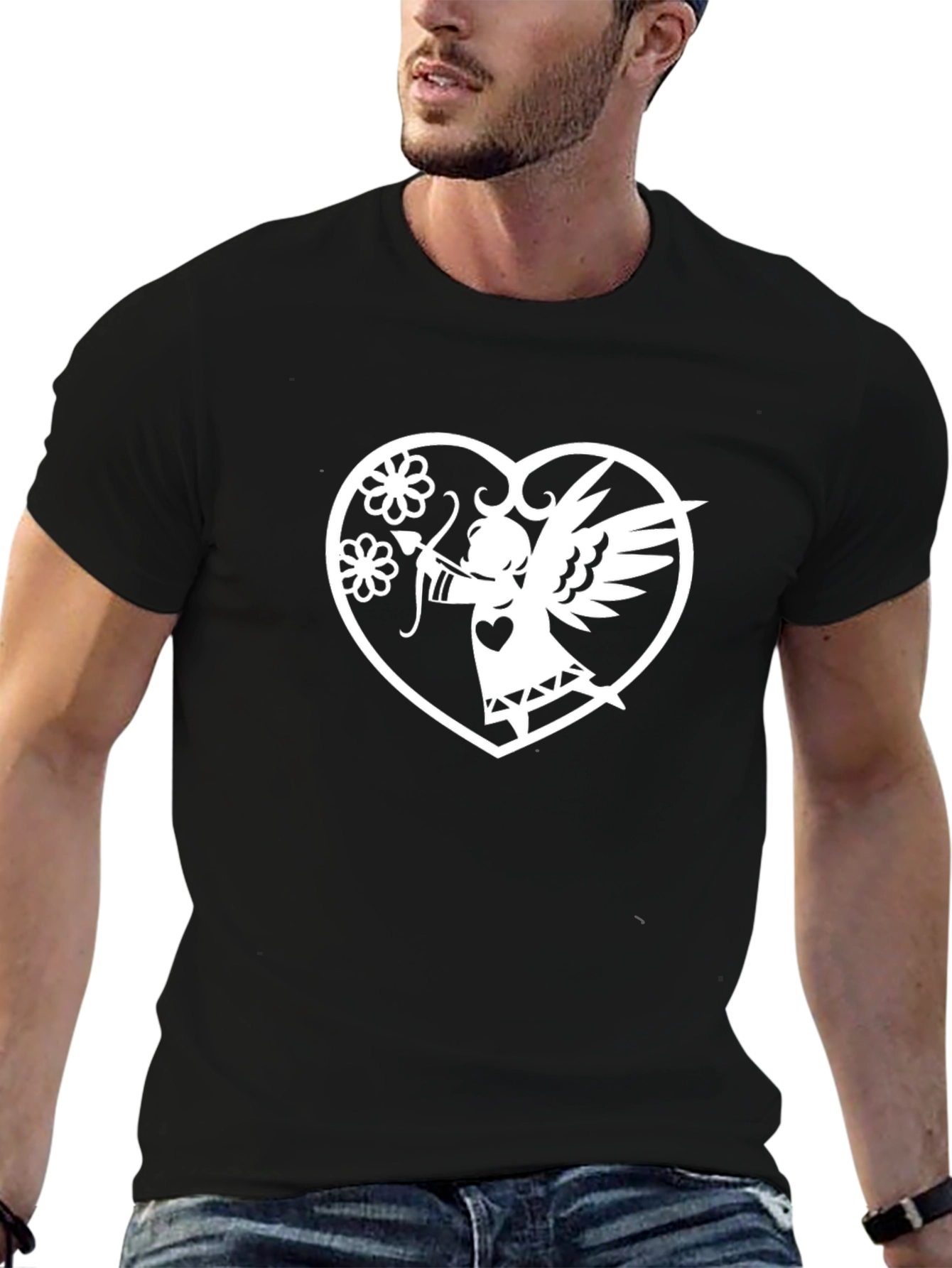 Cupid Heart Graphic Tee - Black T-Shirt