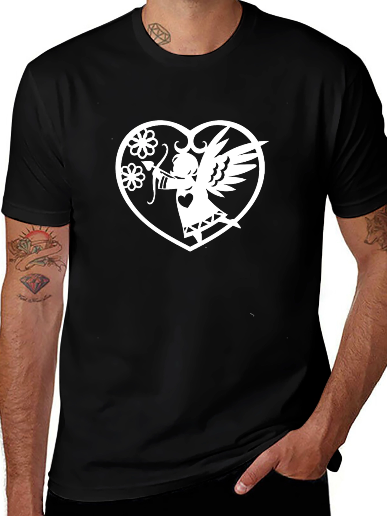Cupid Heart Graphic Tee - Black T-Shirt