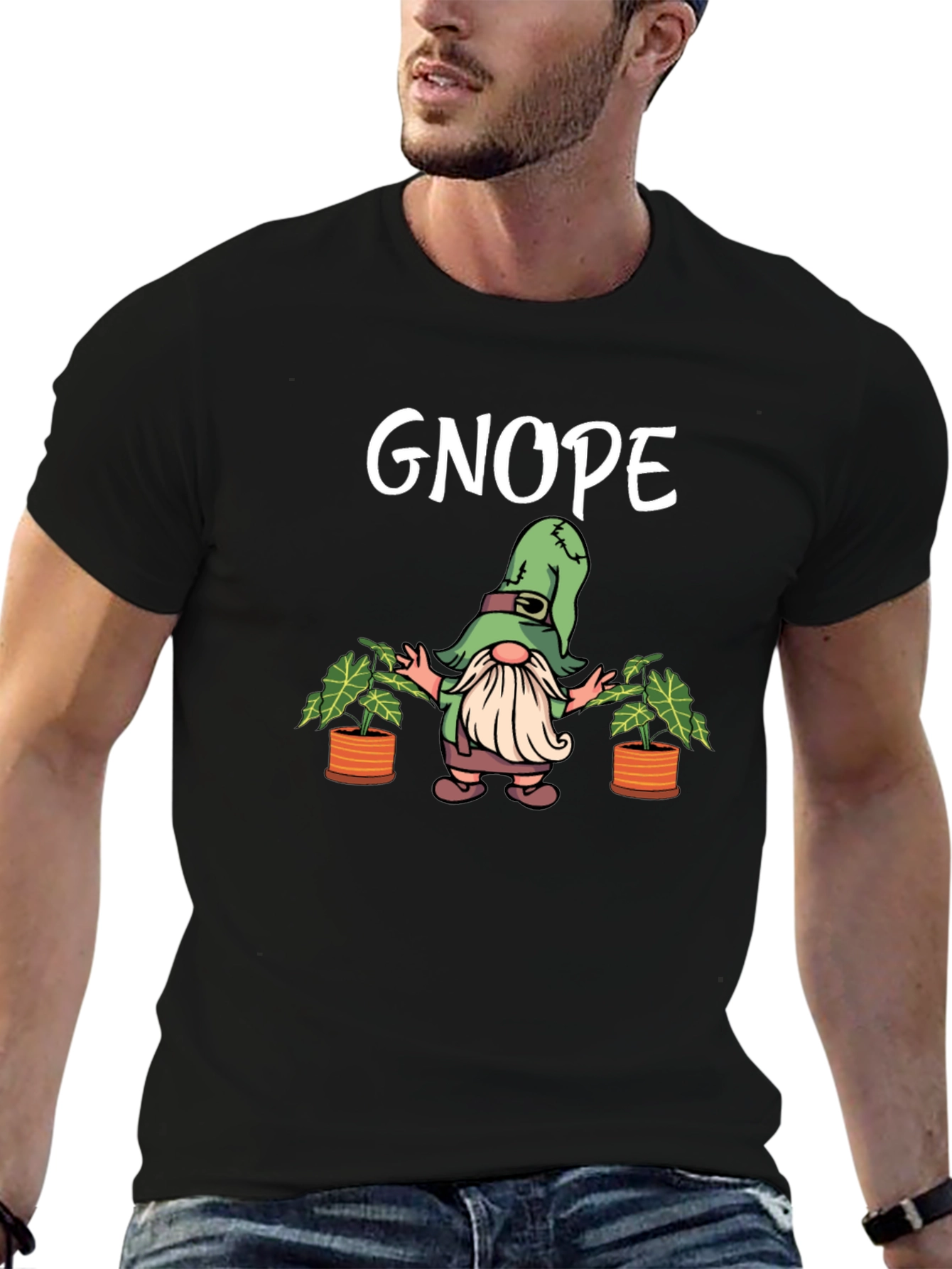 Gnope Black T-Shirt - Funny Garden Gnome Graphic Tee