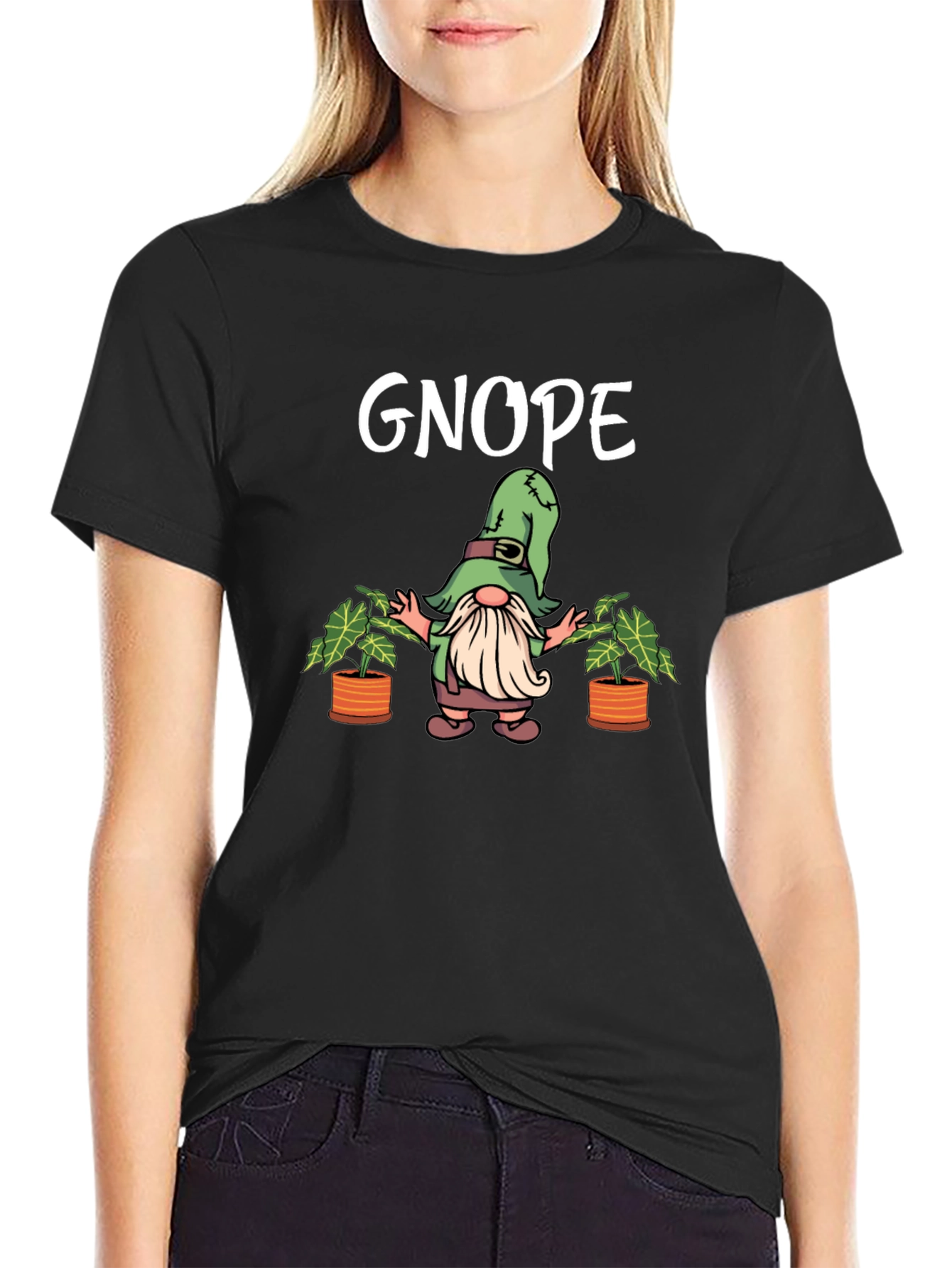 Gnope Black T-Shirt - Funny Garden Gnome Graphic Tee