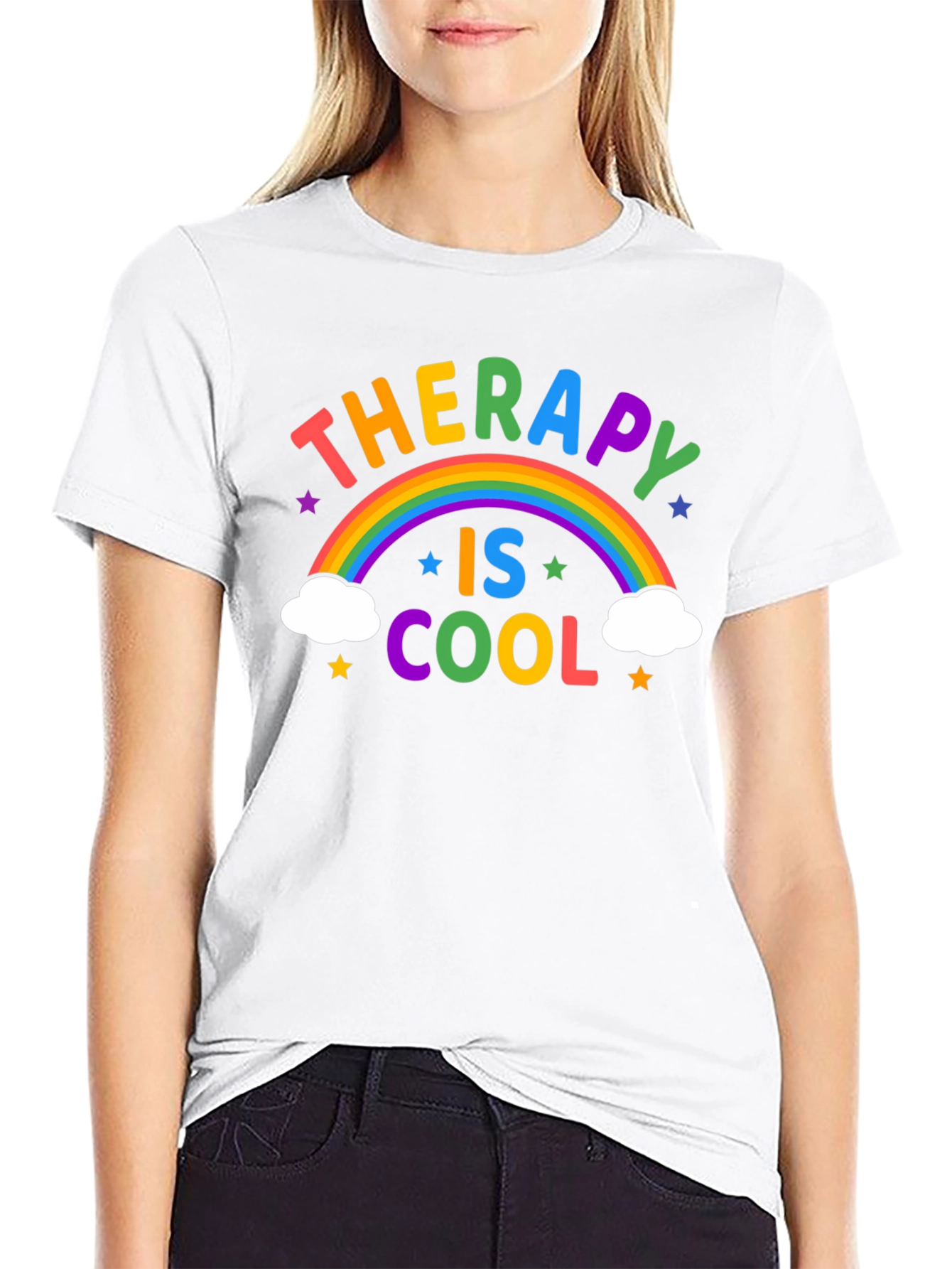 Therapy is Cool Rainbow Graphic T-Shirt