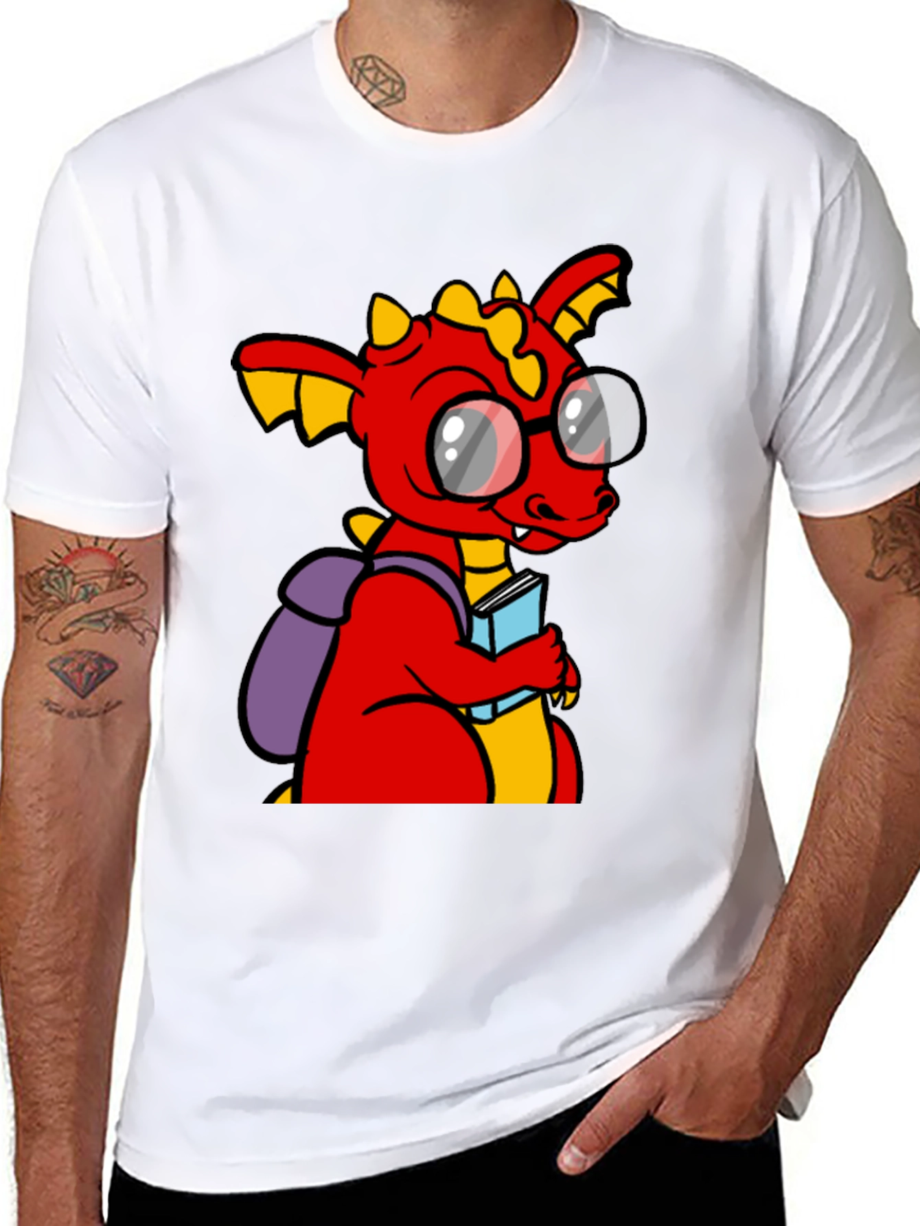 Dragon with Book T-Shirt - Smart & Fun Design