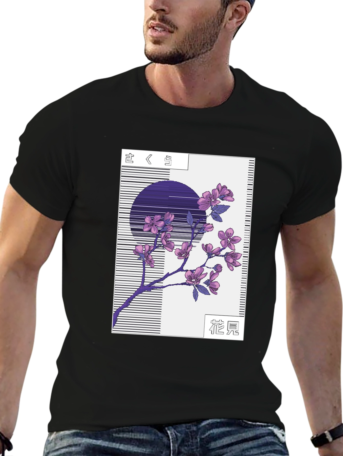 Sakura Blossom Graphic Tee - Stylish Black T-Shirt