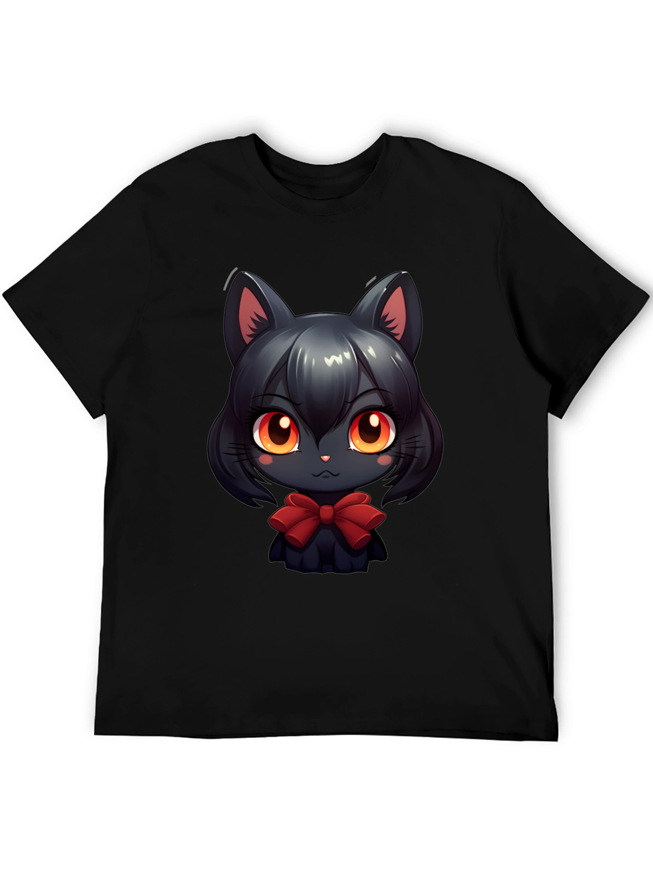 Cute Anime Cat T-Shirt - Soft Black Cotton Tee