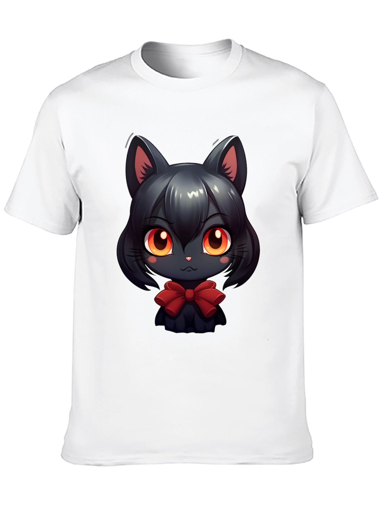 Cute Anime Cat T-Shirt - Soft Black Cotton Tee