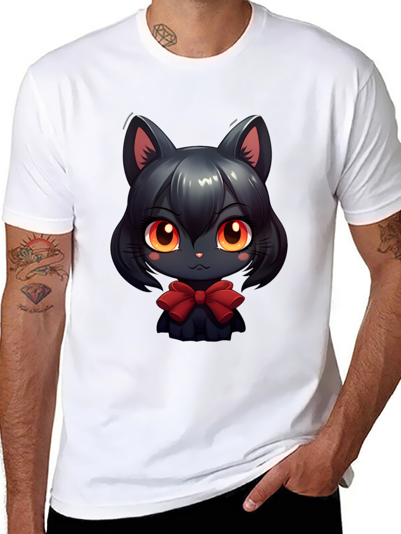 Cute Anime Cat T-Shirt - Soft Black Cotton Tee