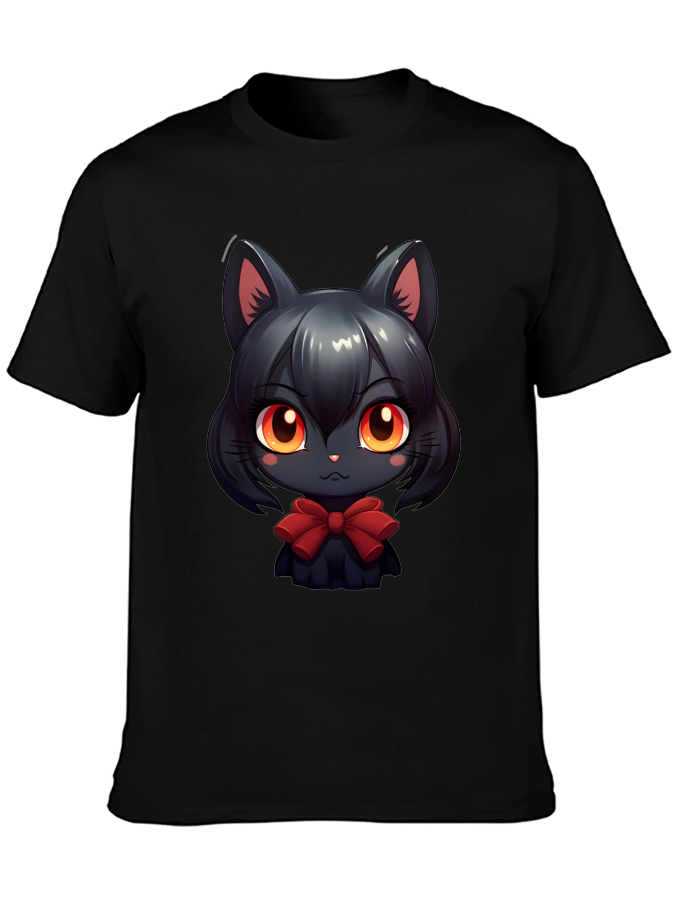 Cute Anime Cat T-Shirt - Soft Black Cotton Tee
