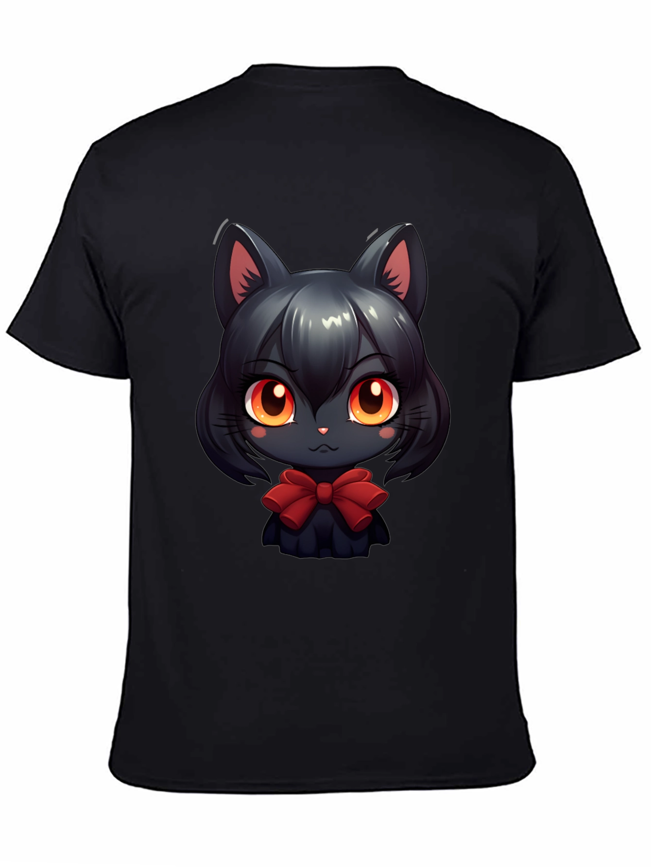 Cute Anime Cat T-Shirt - Soft Black Cotton Tee