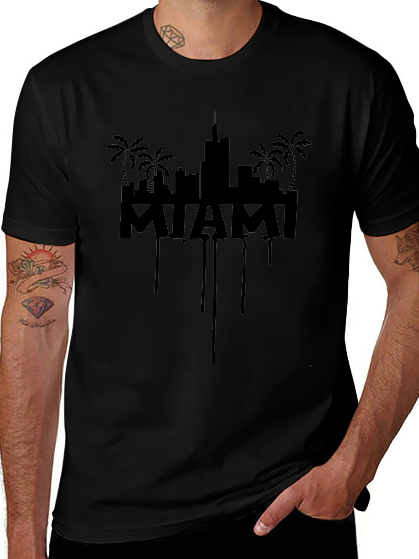 Miami Skyline Graphic T-Shirt - Black