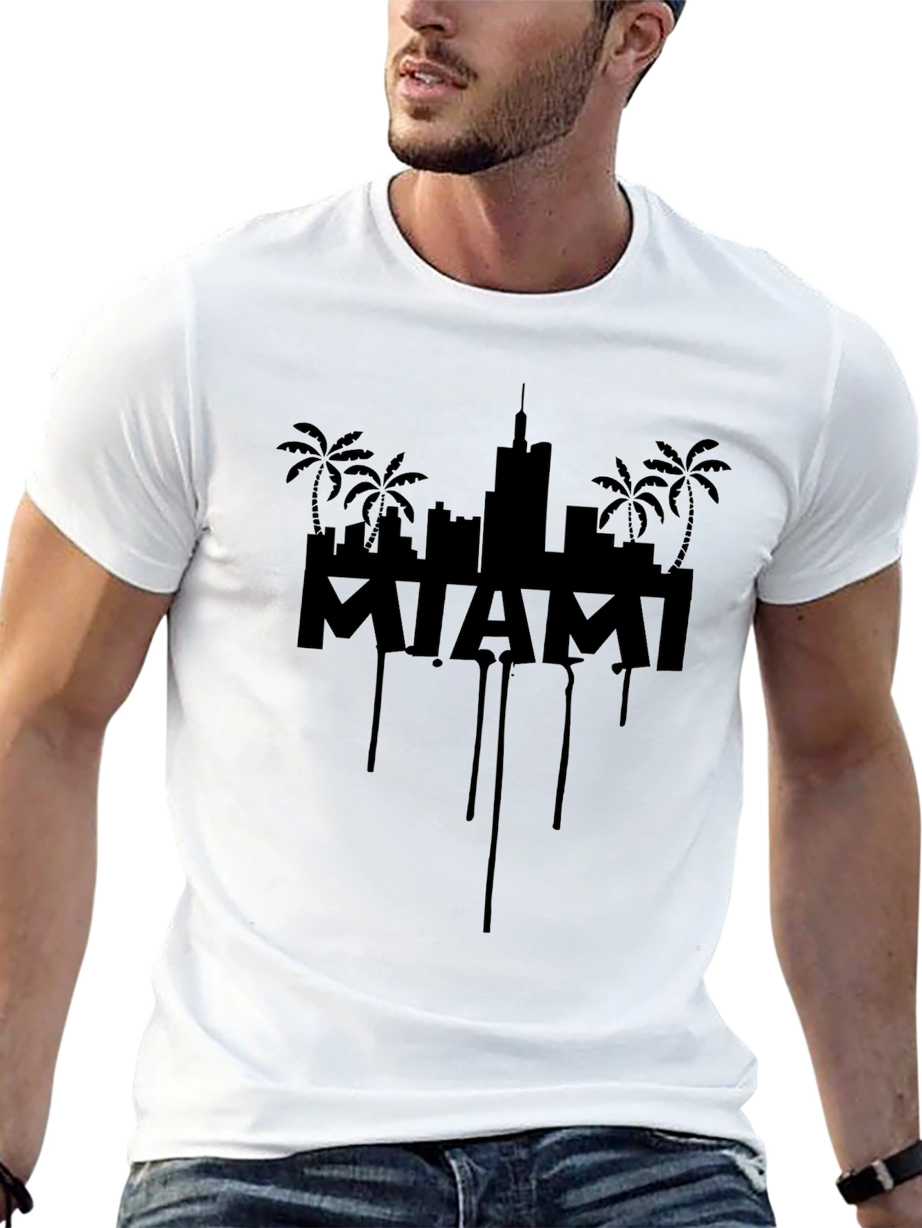 Miami Skyline Graphic T-Shirt - Black