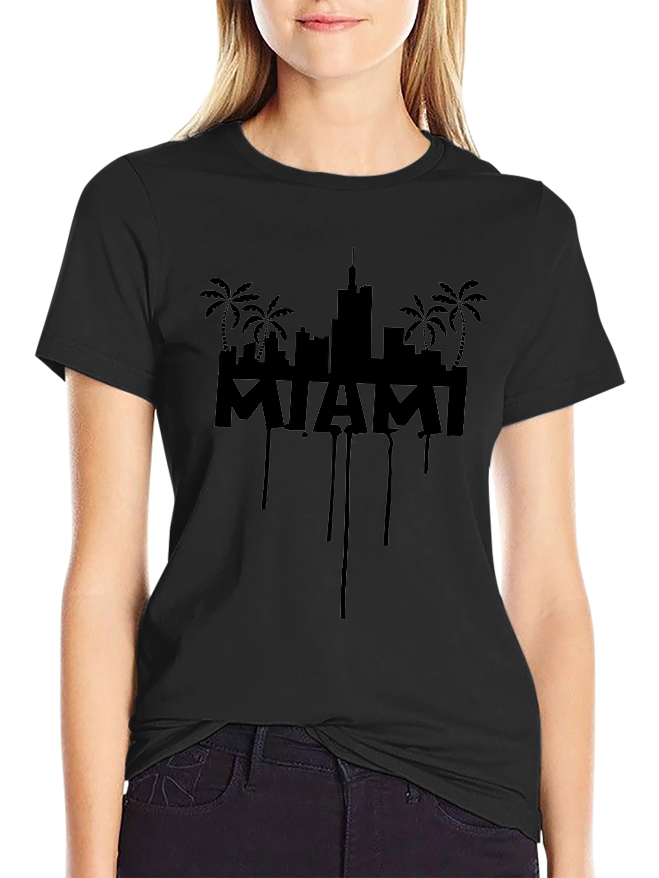 Miami Skyline Graphic T-Shirt - Black