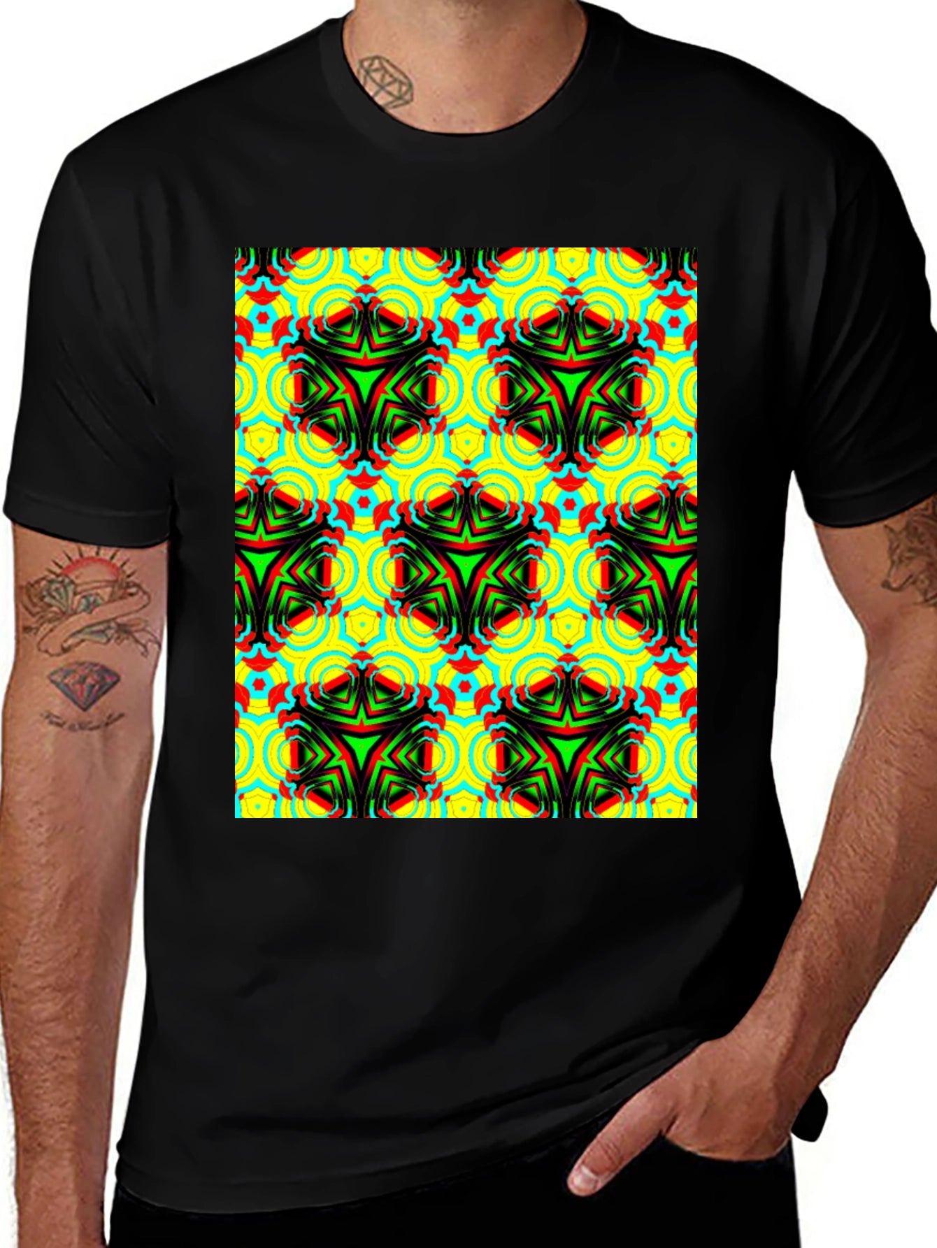 Psychedelic Pattern Black T-Shirt - Unisex