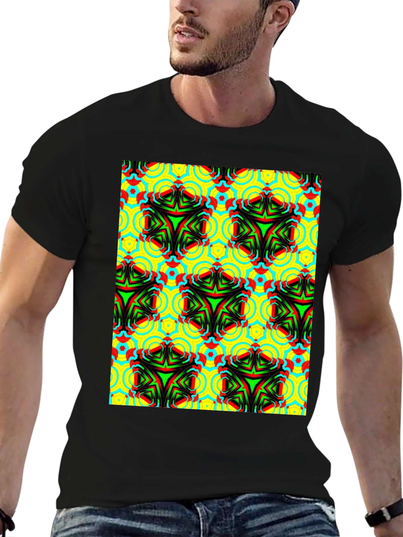 Psychedelic Pattern Black T-Shirt - Unisex