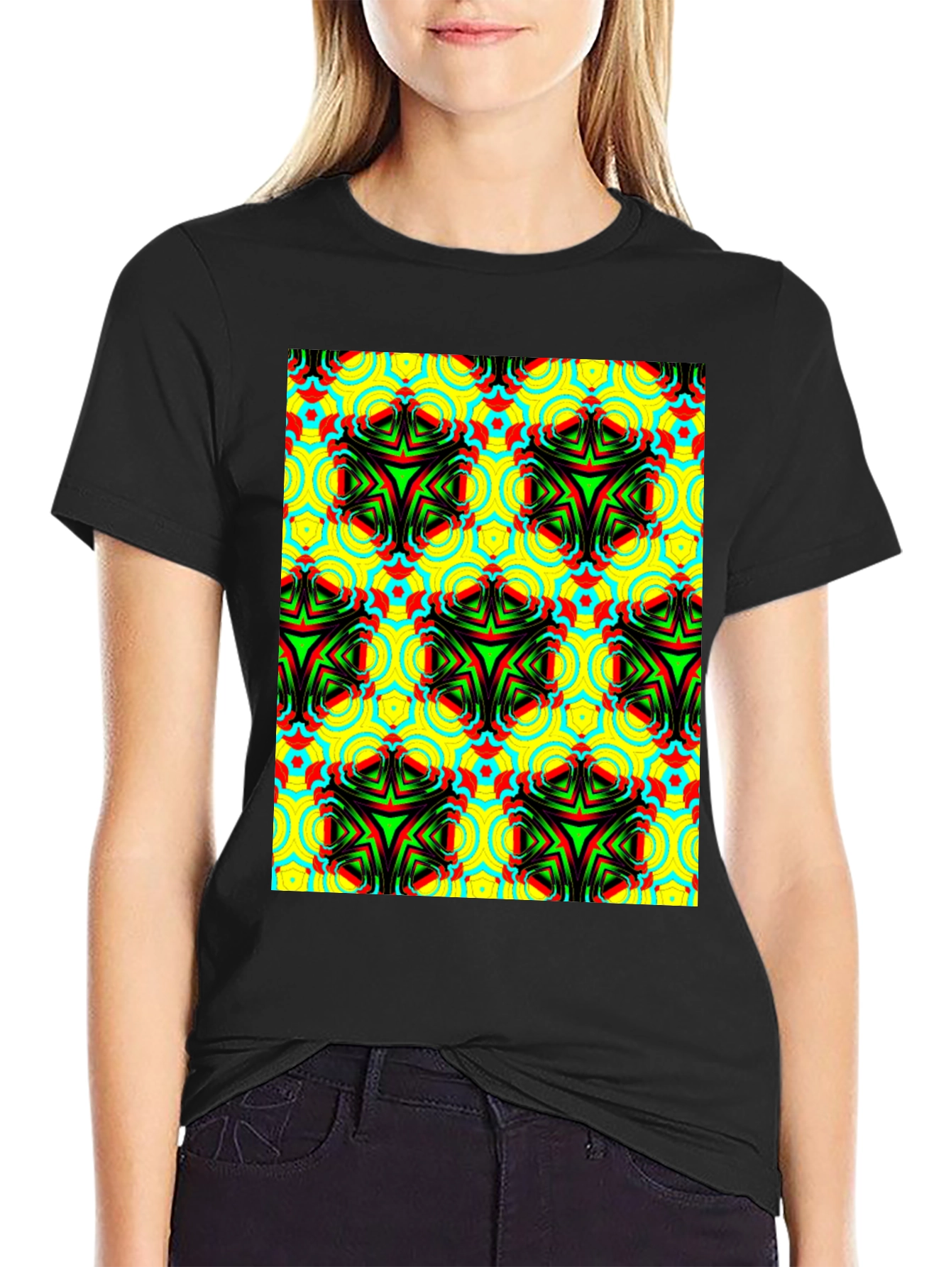 Psychedelic Pattern Black T-Shirt - Unisex