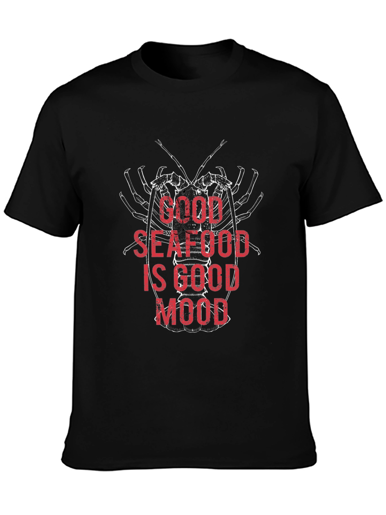 Seafood Lover Black T-Shirt: Good Seafood Good Mood!