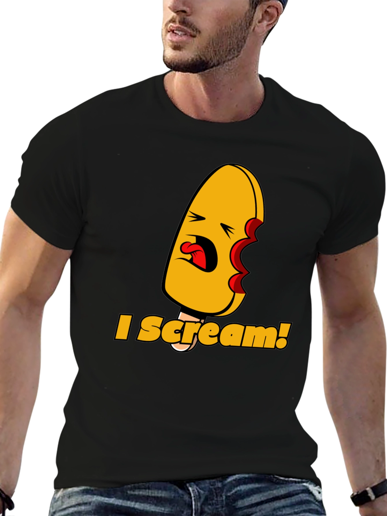 I Scream! Graphic Print Black T-Shirt