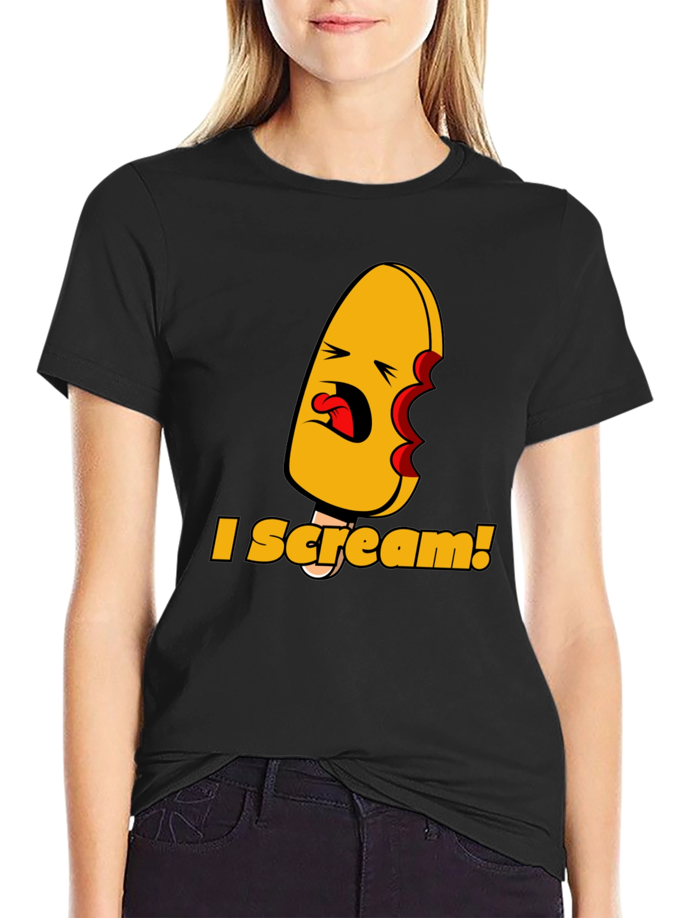 I Scream! Graphic Print Black T-Shirt