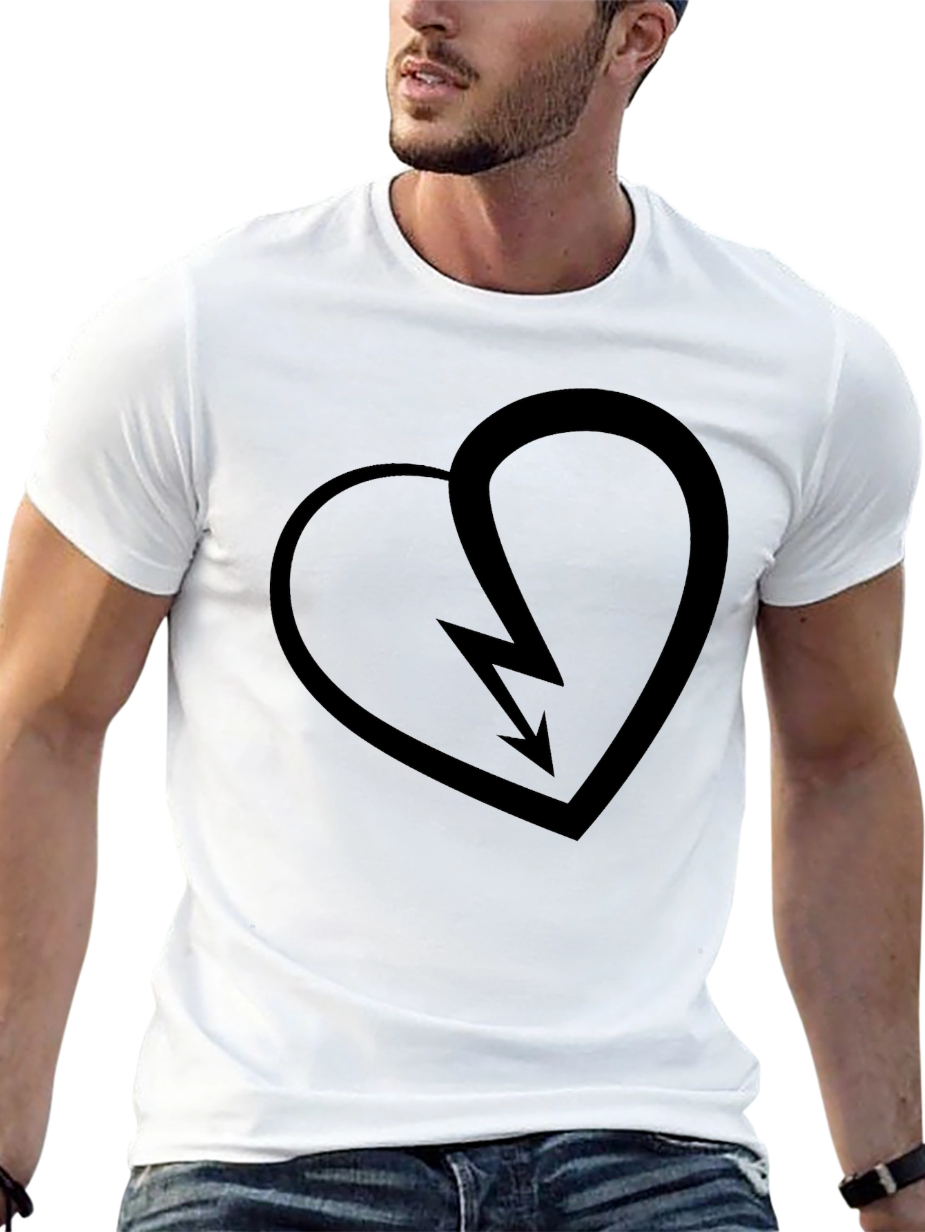 Broken Heart Lightning Bolt T-Shirt - Stylish Black Tee
