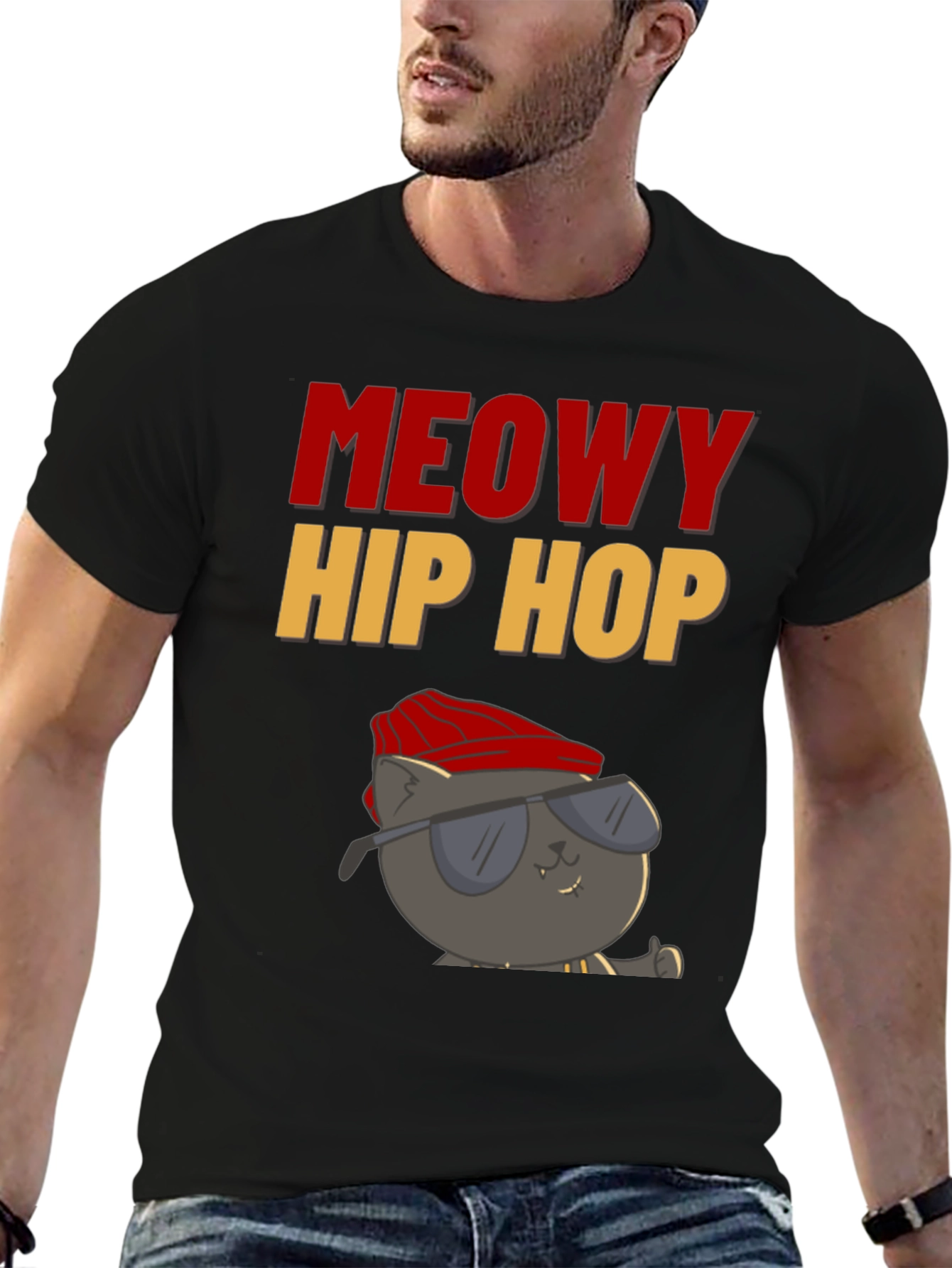 Meowy Hip Hop Black T-Shirt