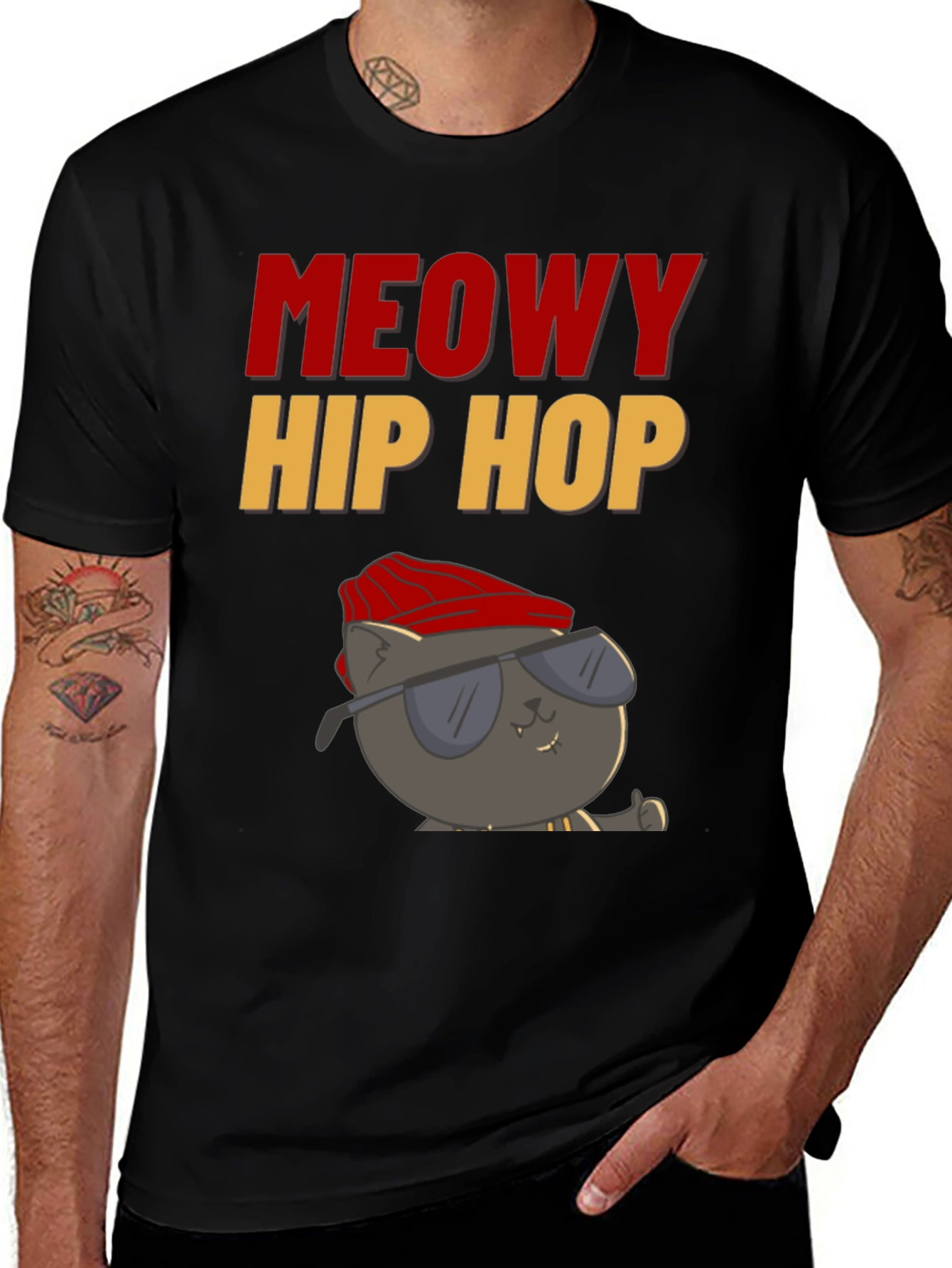 Meowy Hip Hop Black T-Shirt