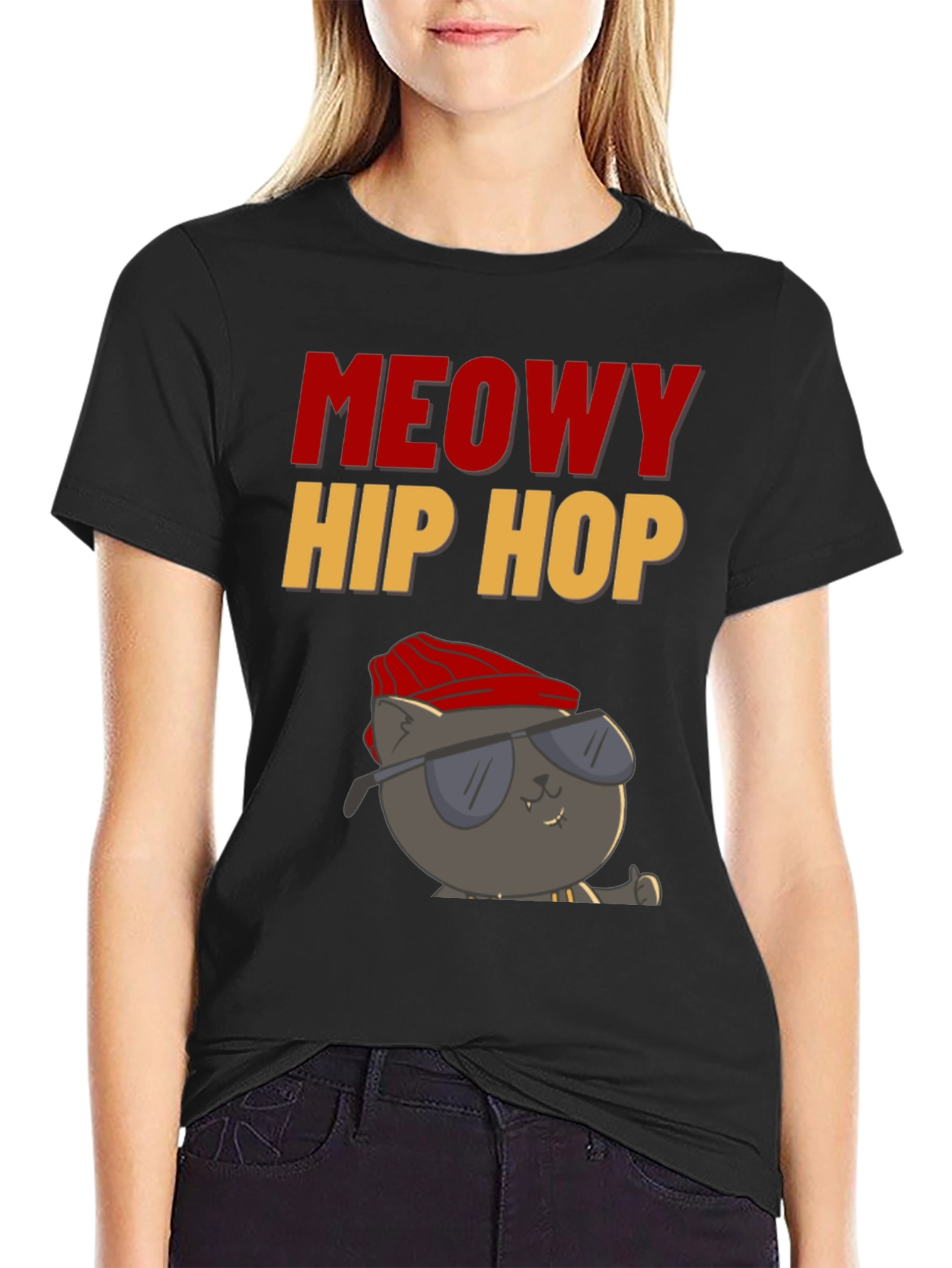 Meowy Hip Hop Black T-Shirt