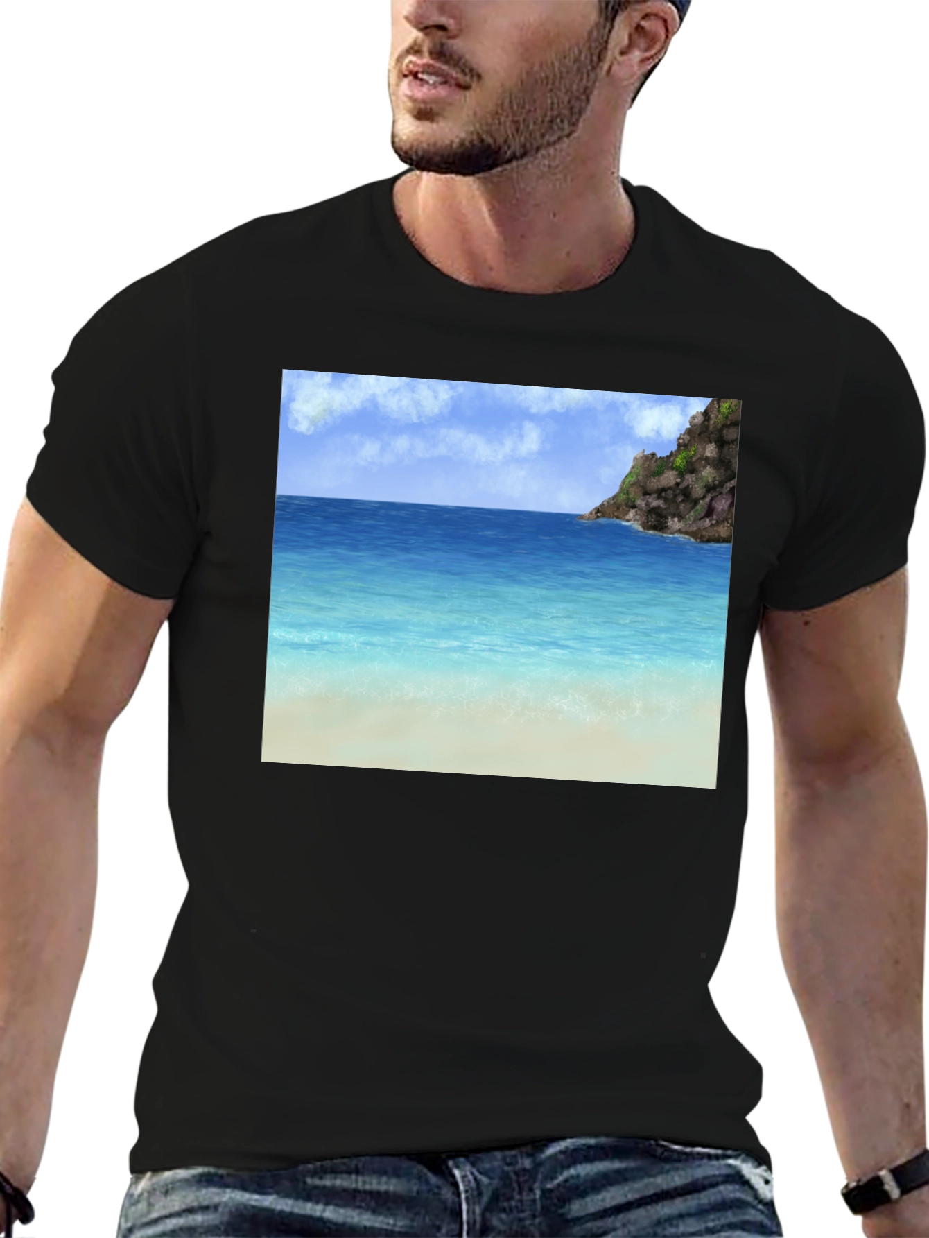 Beach Scene Graphic Tee - Tropical Island Vibes
