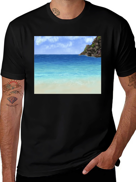 Beach Scene Graphic Tee - Tropical Island Vibes