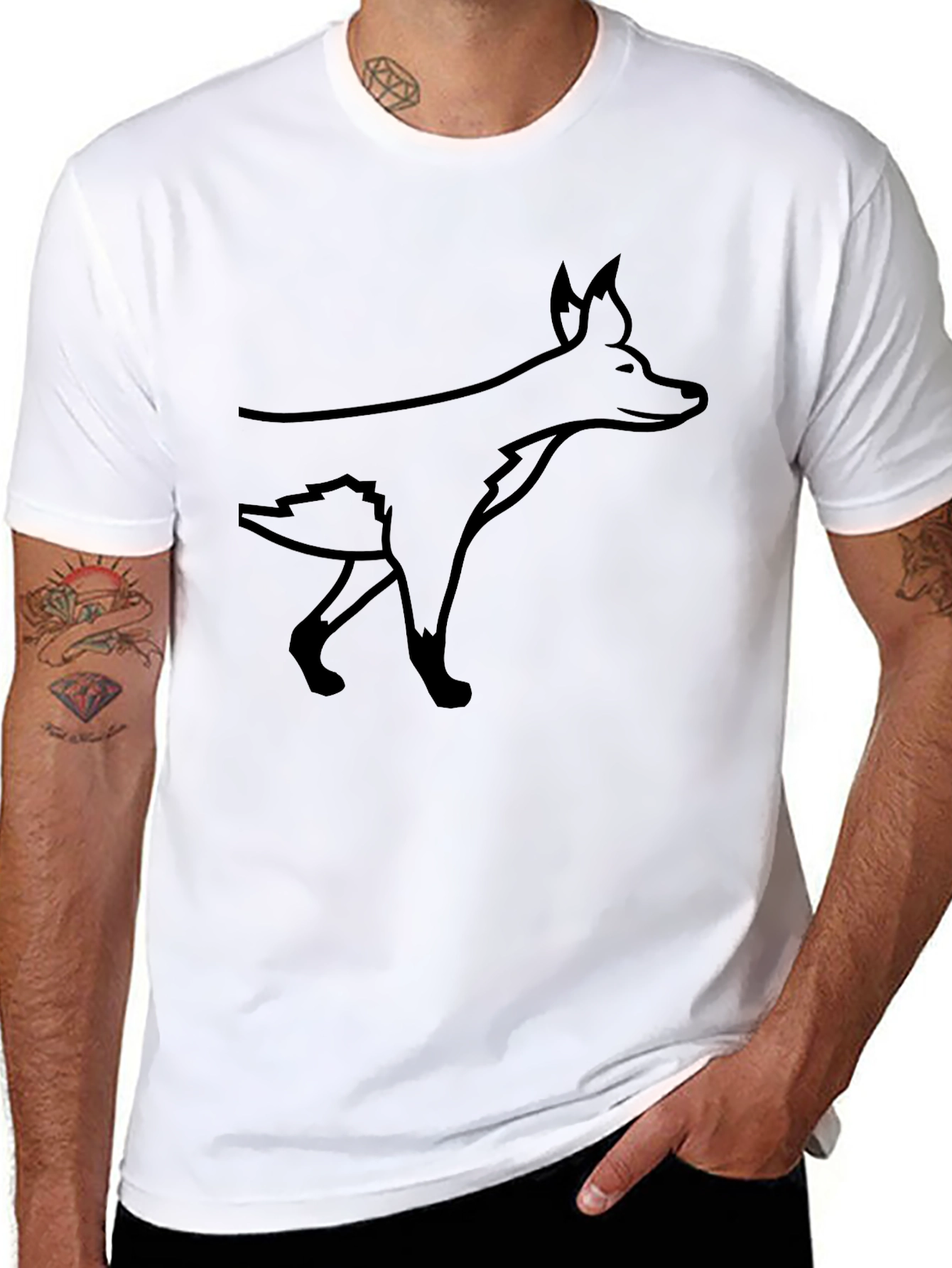 Black T-Shirt with Minimalist Animal Design