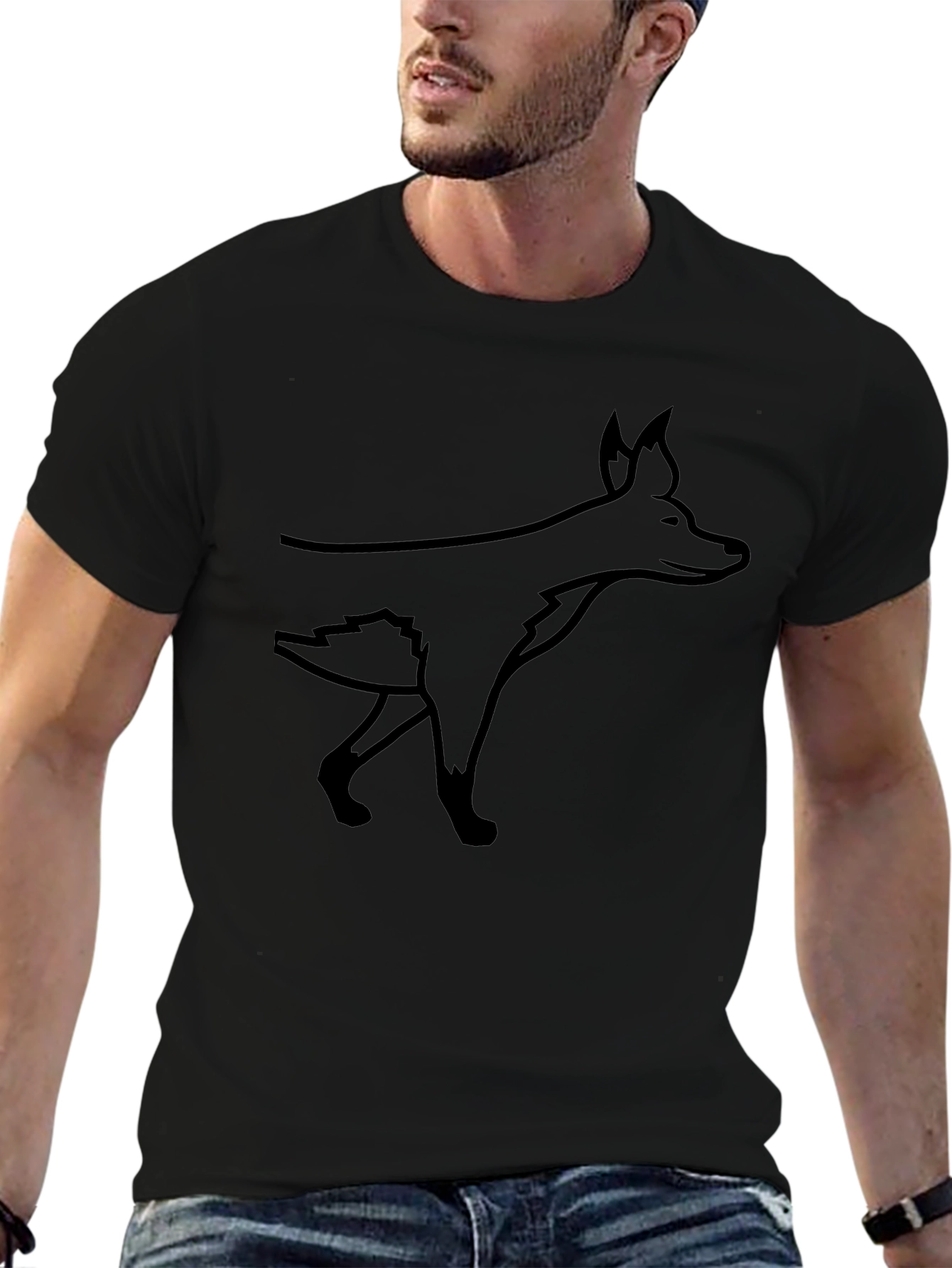 Black T-Shirt with Minimalist Animal Design