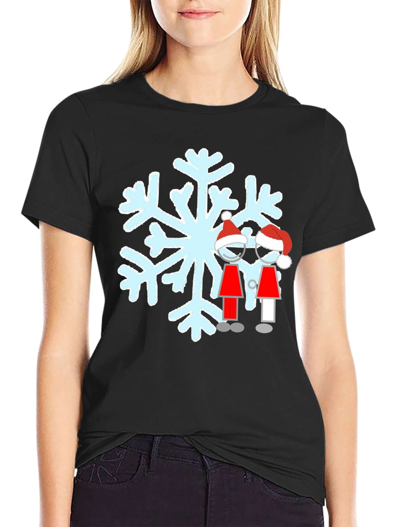 Festive Snowflake Couple Graphic T-Shirt