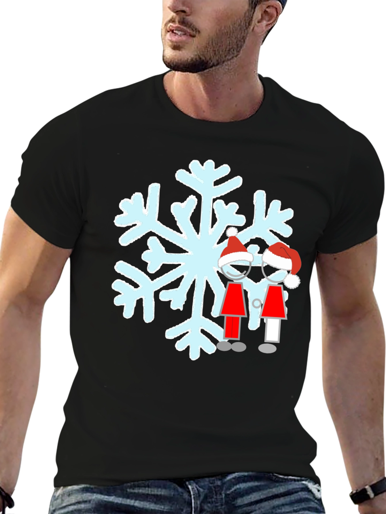 Festive Snowflake Couple Graphic T-Shirt