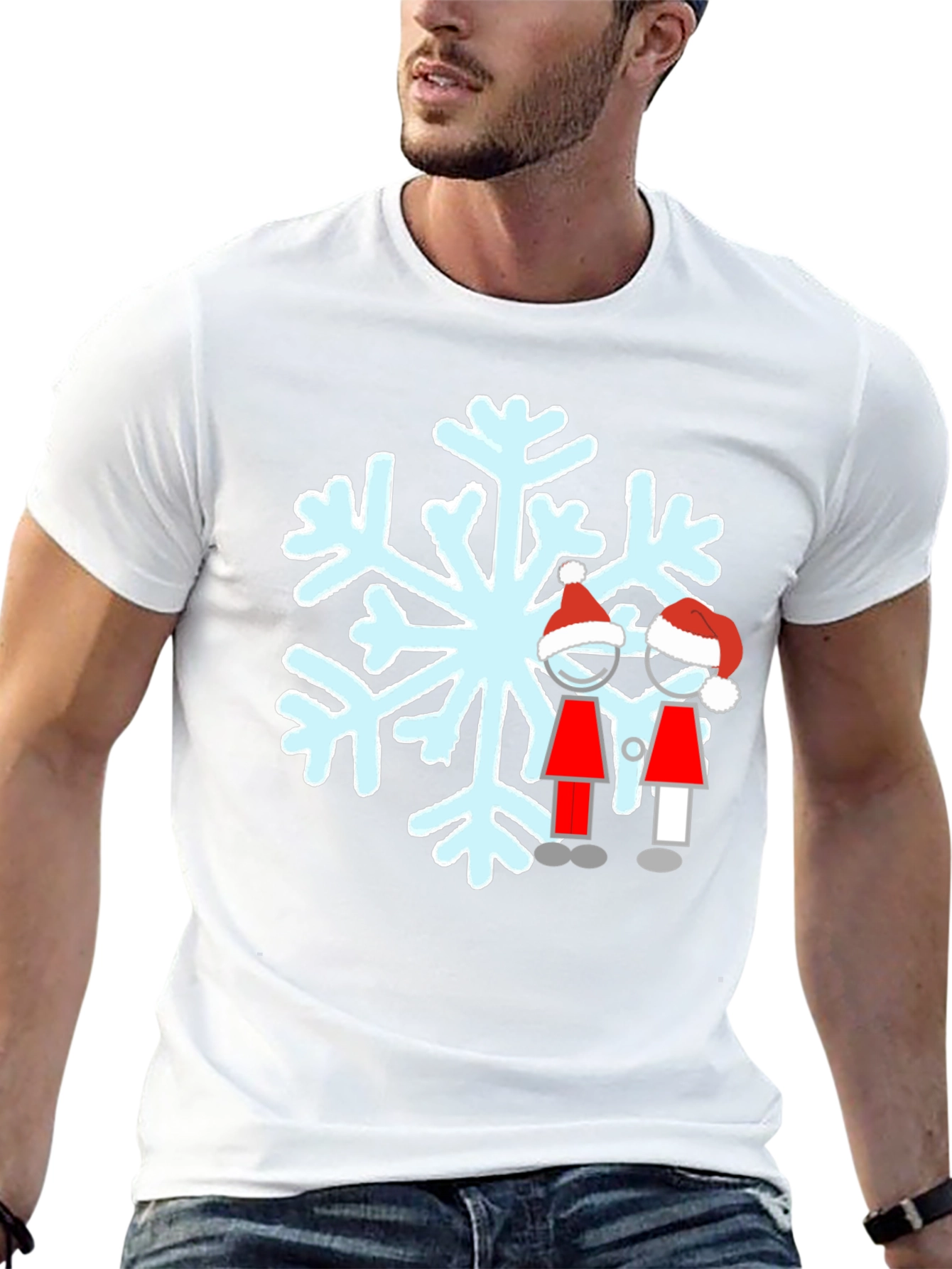 Festive Snowflake Couple Graphic T-Shirt