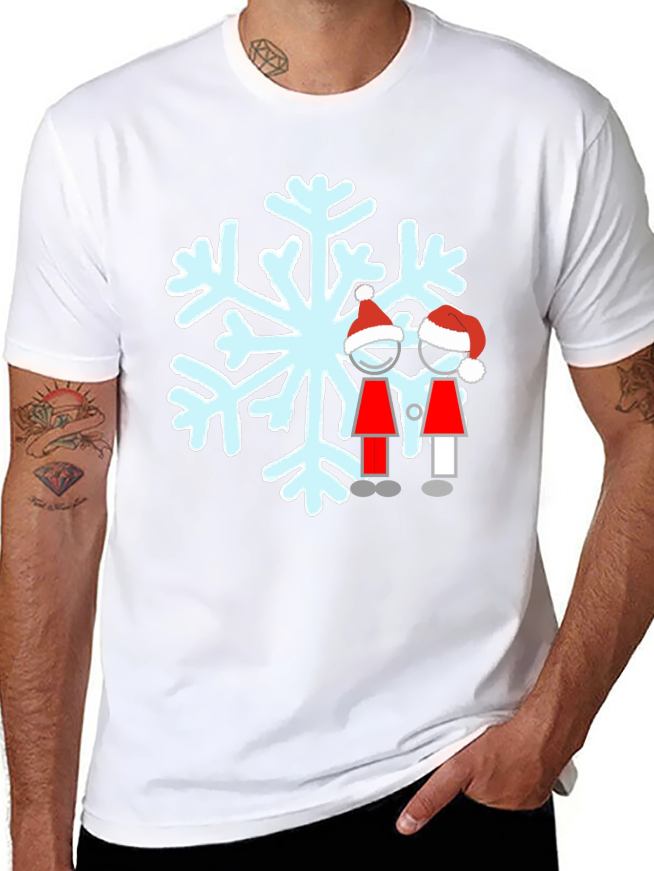 Festive Snowflake Couple Graphic T-Shirt
