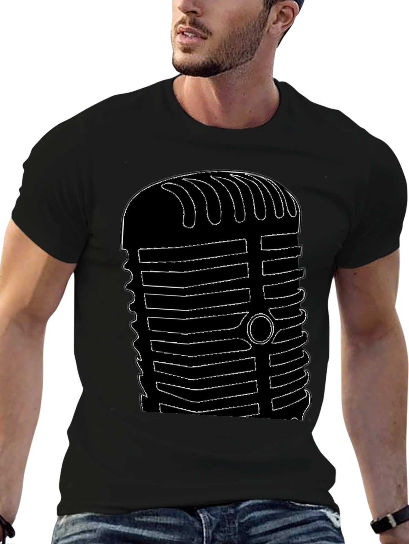 Retro Microphone Graphic Tee - Black