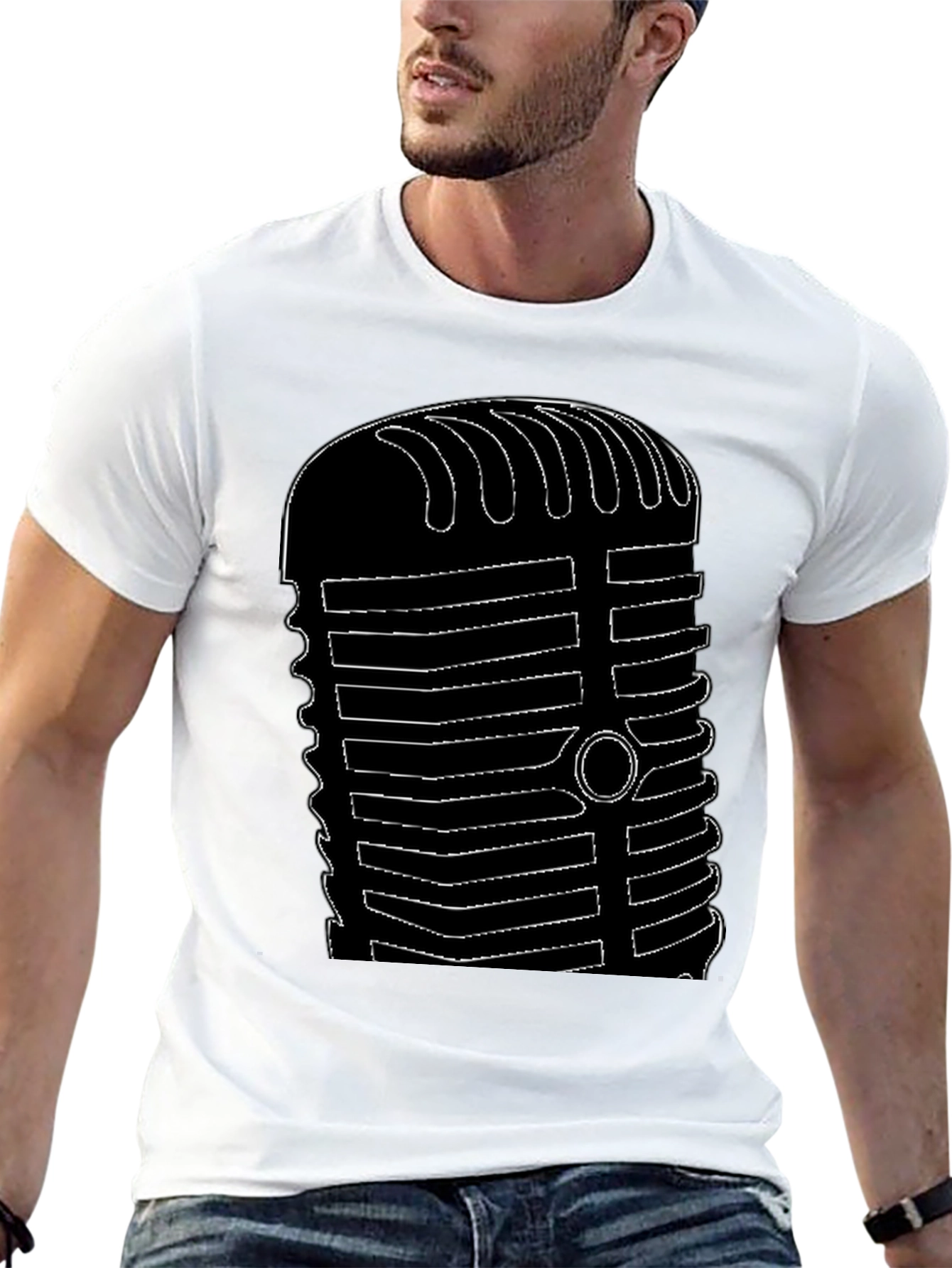 Retro Microphone Graphic Tee - Black