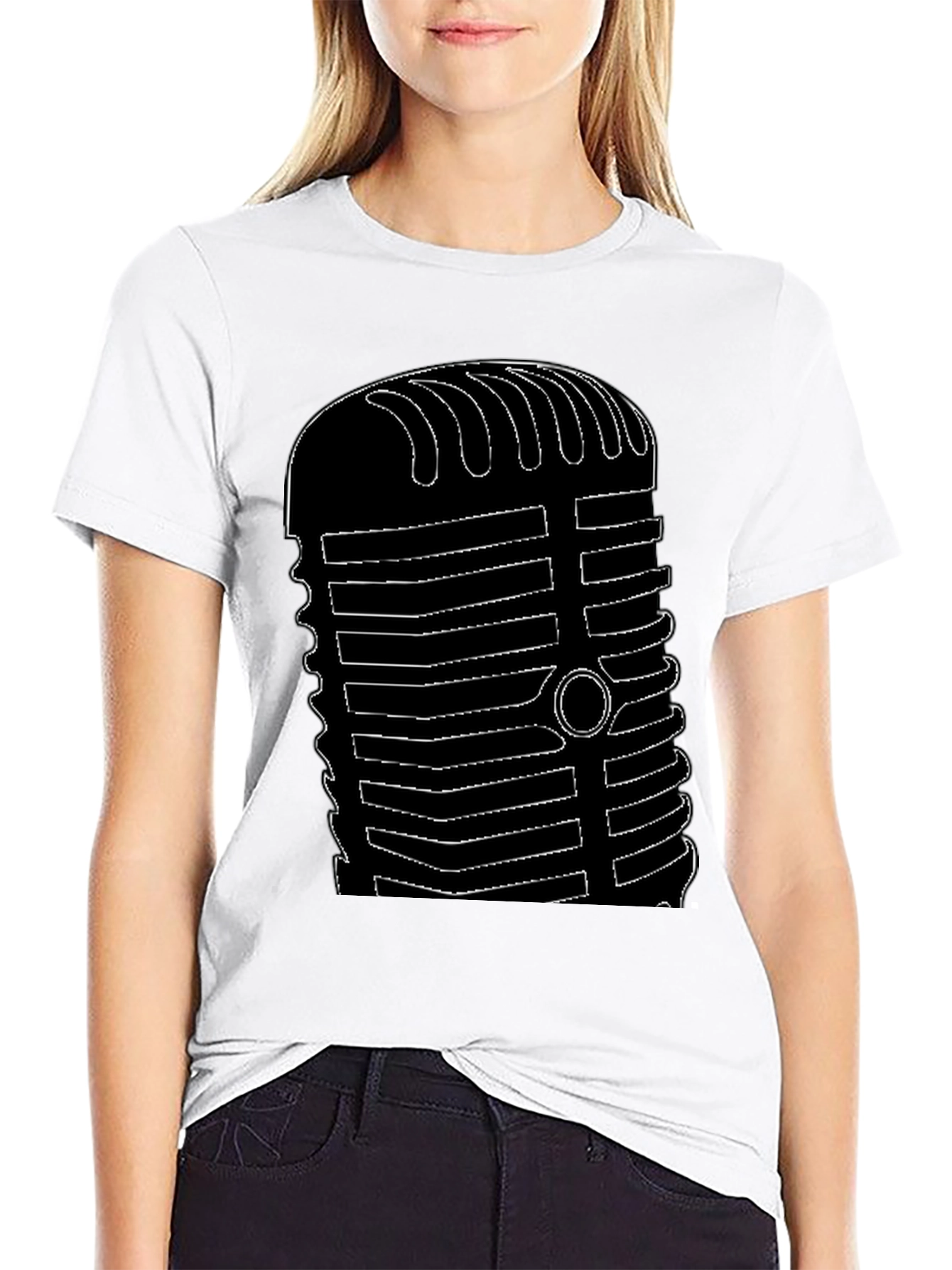 Retro Microphone Graphic Tee - Black