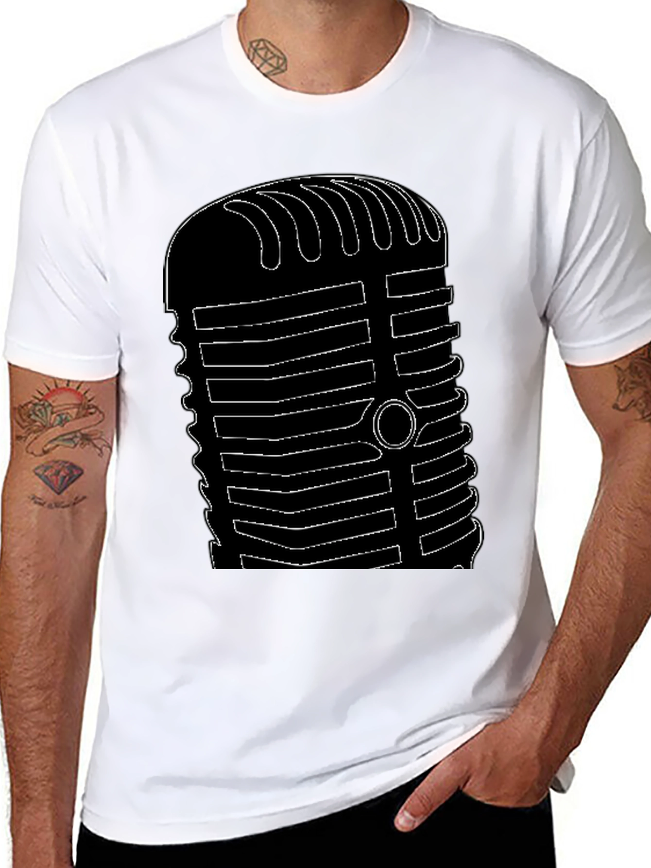 Retro Microphone Graphic Tee - Black