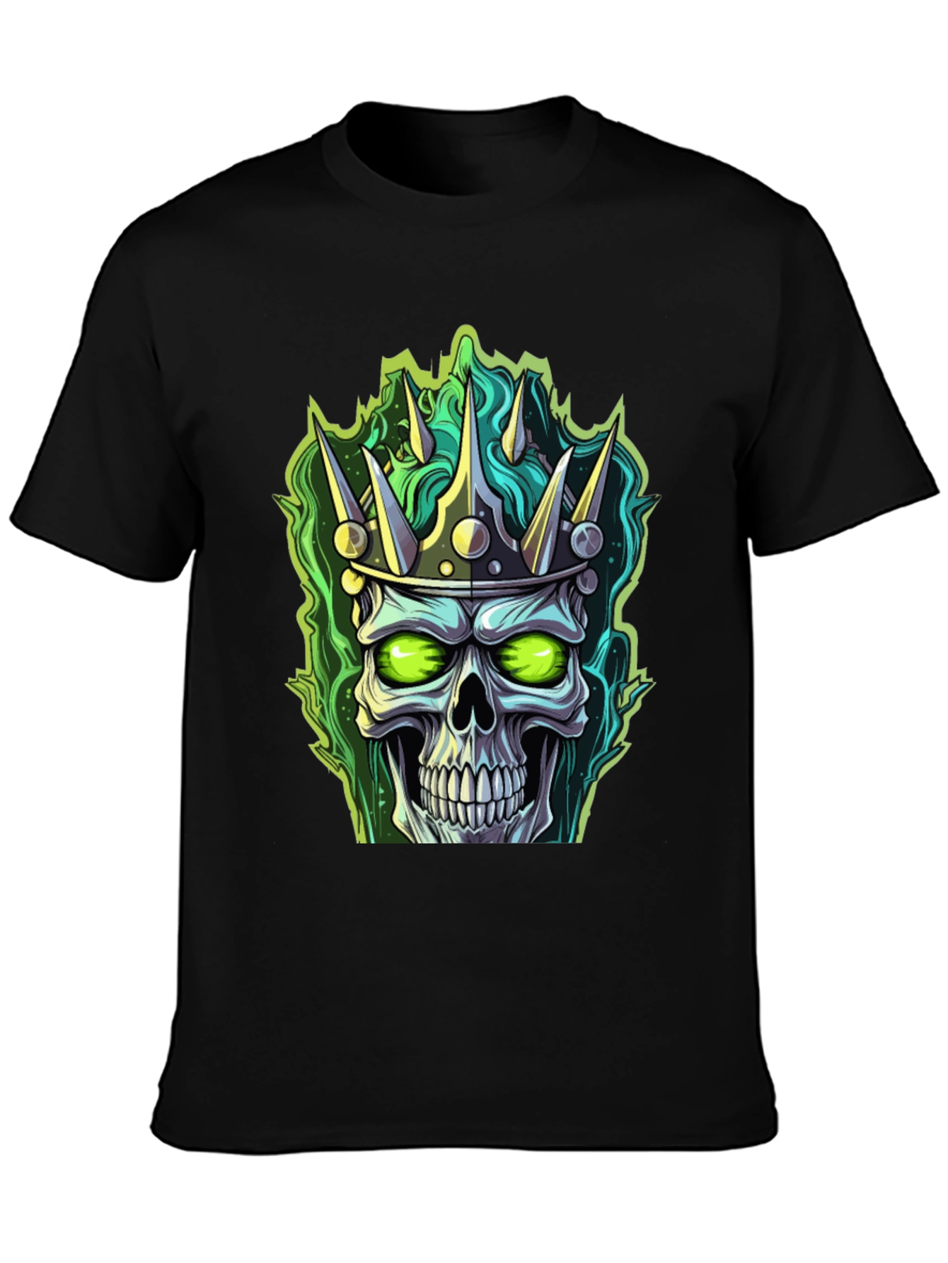 Skull King T-Shirt - Green Flame Design