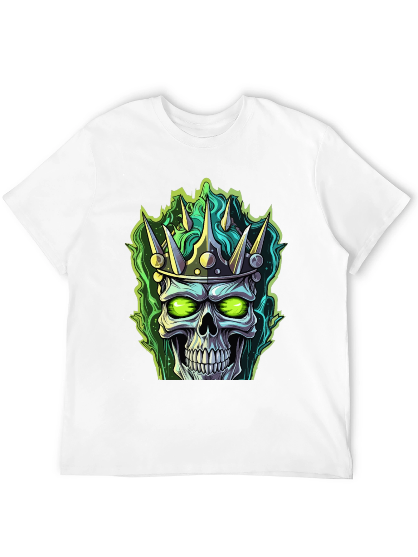 Skull King T-Shirt - Green Flame Design