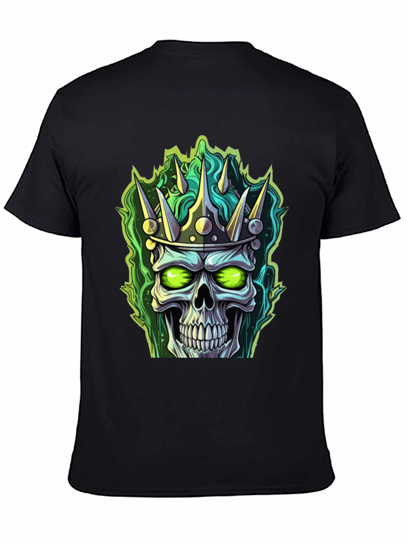 Skull King T-Shirt - Green Flame Design