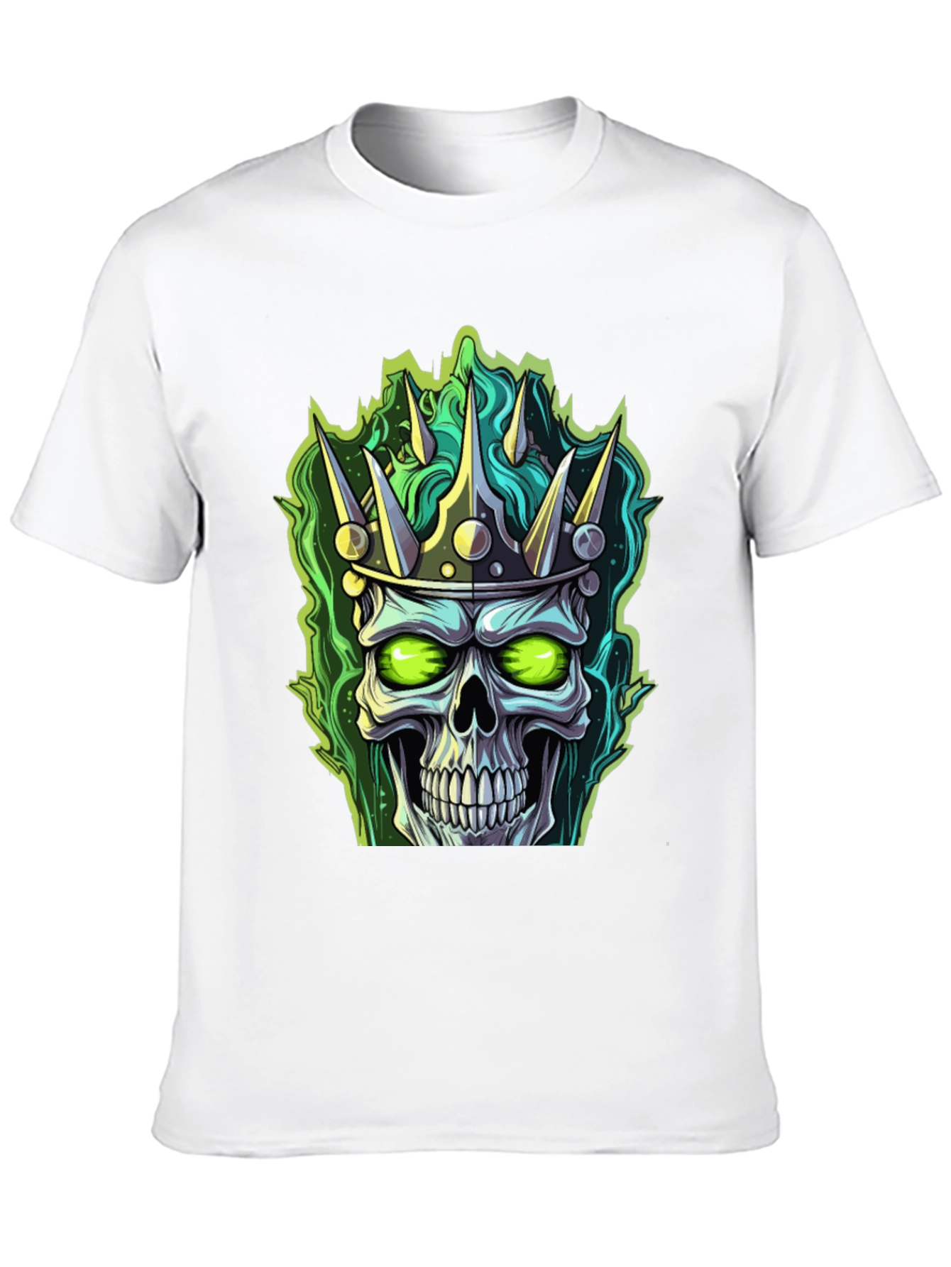 Skull King T-Shirt - Green Flame Design