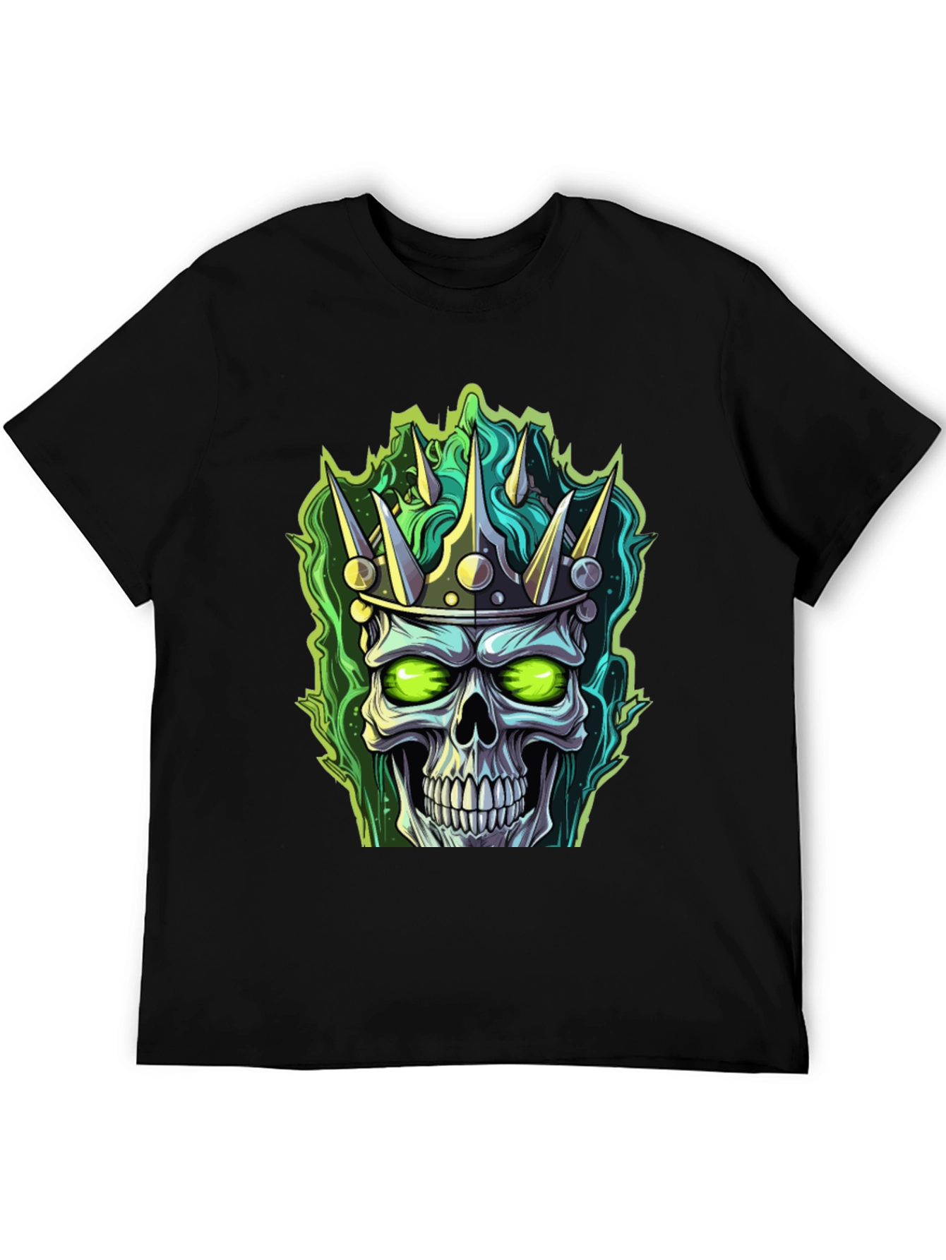 Skull King T-Shirt - Green Flame Design