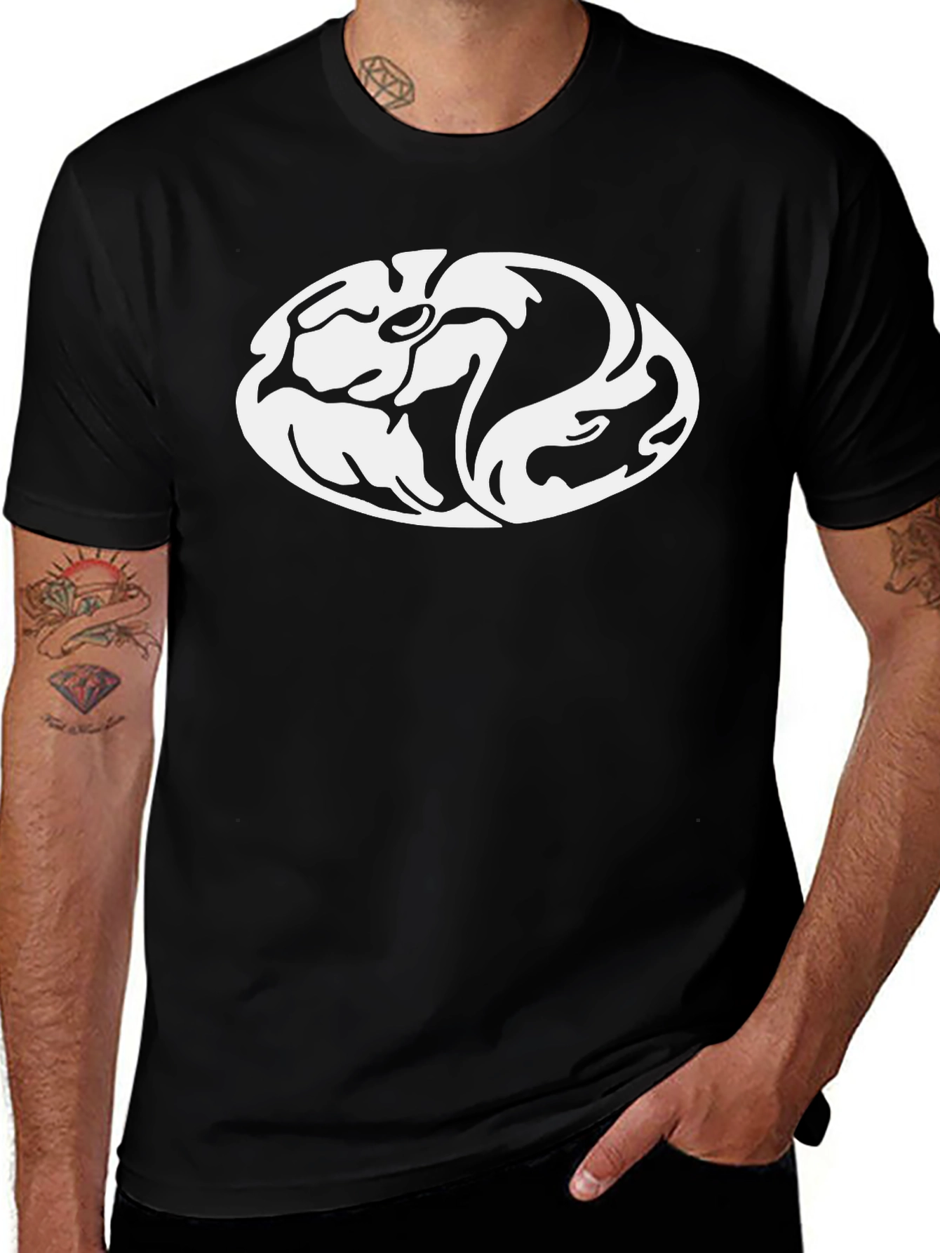 Black T-Shirt with Unique Oval Design