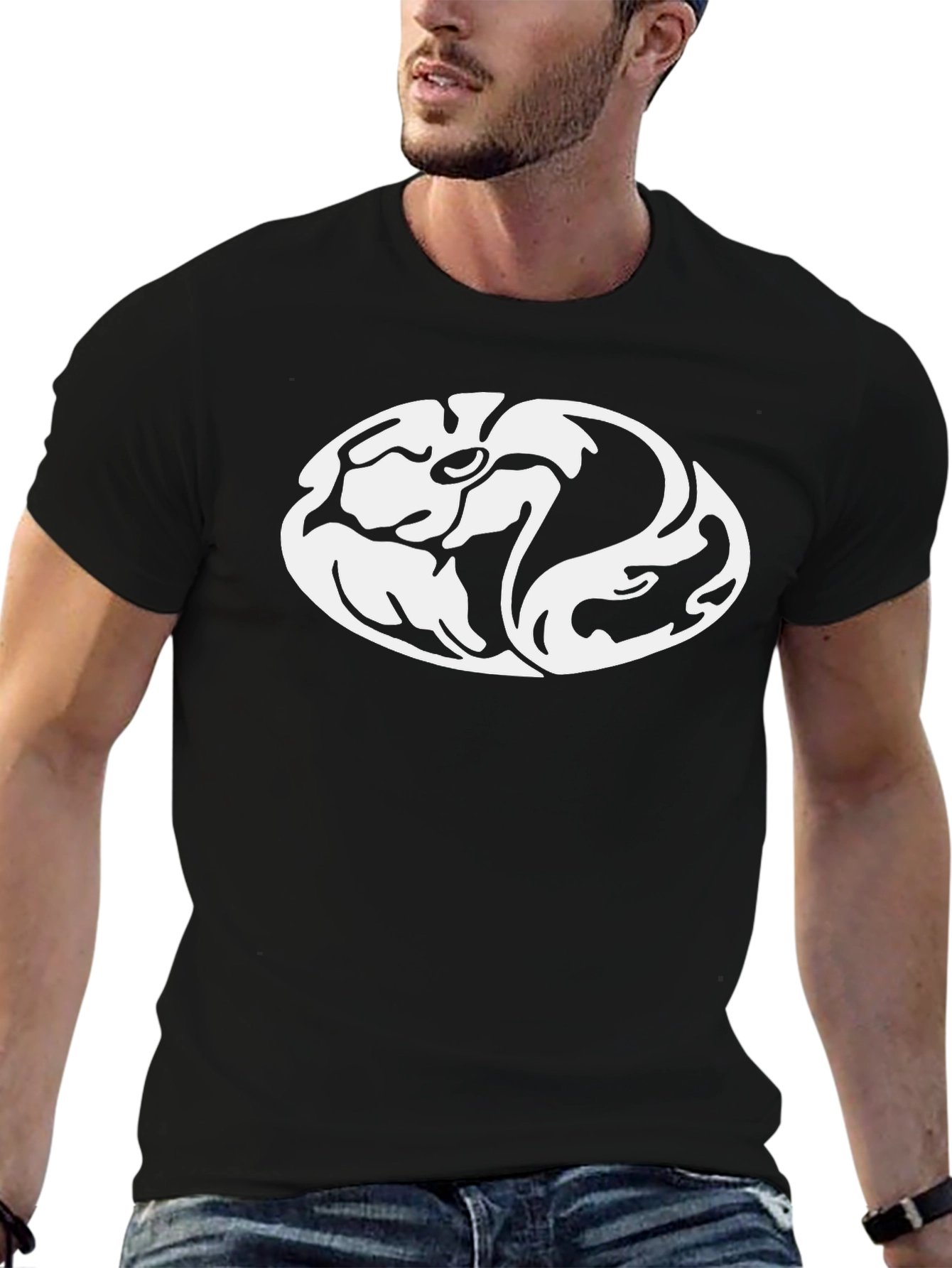 Black T-Shirt with Unique Oval Design