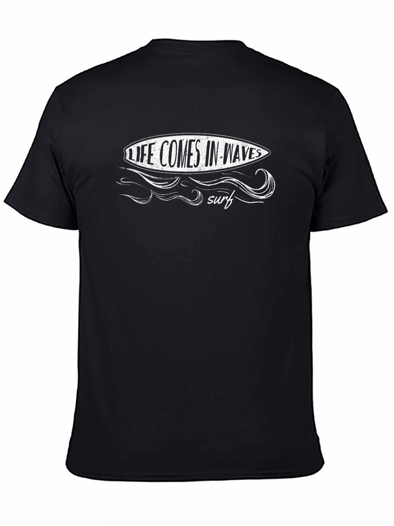 Life Comes in Waves Surf Graphic Black T-Shirt