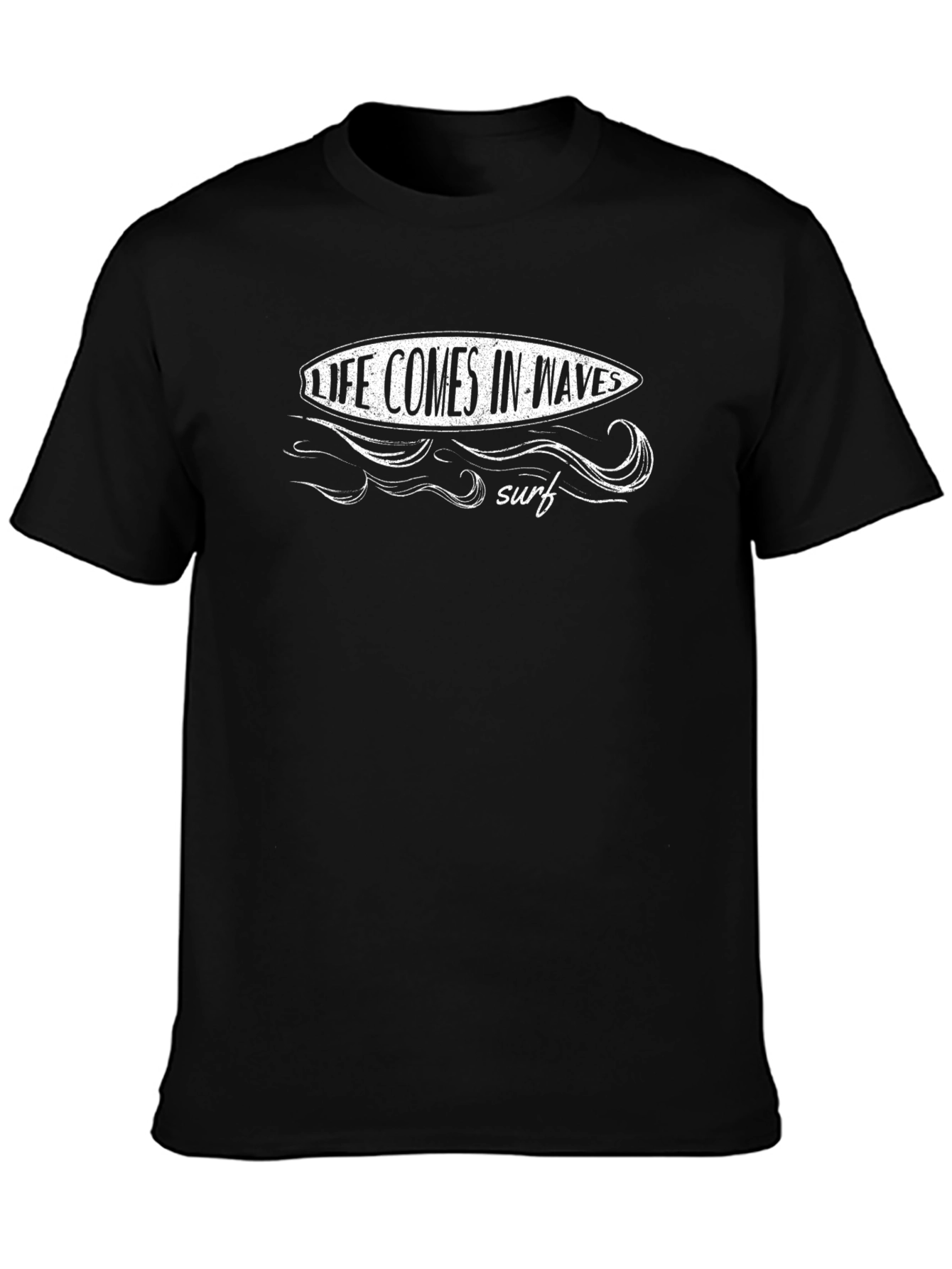 Life Comes in Waves Surf Graphic Black T-Shirt
