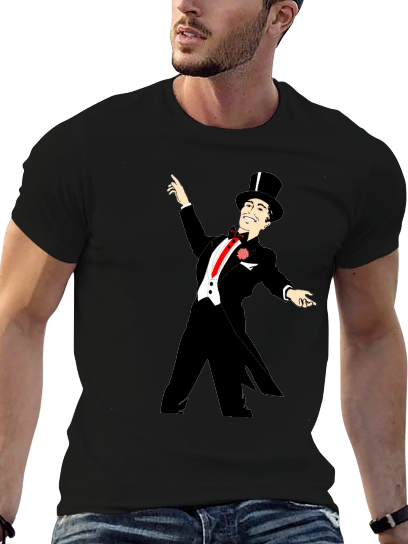 Dapper Gentleman Graphic Tee - Black Cotton T-Shirt