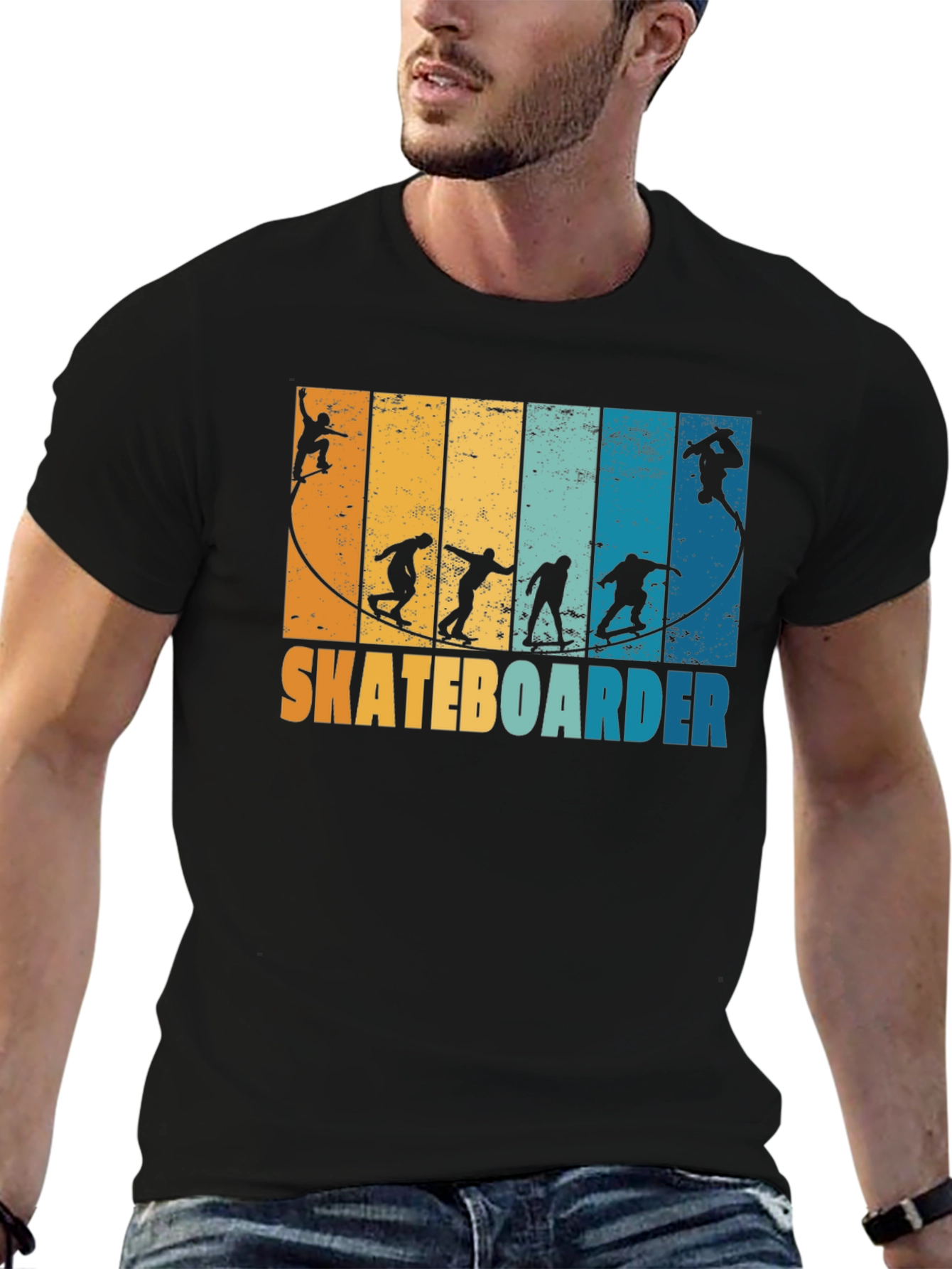 Retro Skateboarder Silhouette Graphic Tee - Black